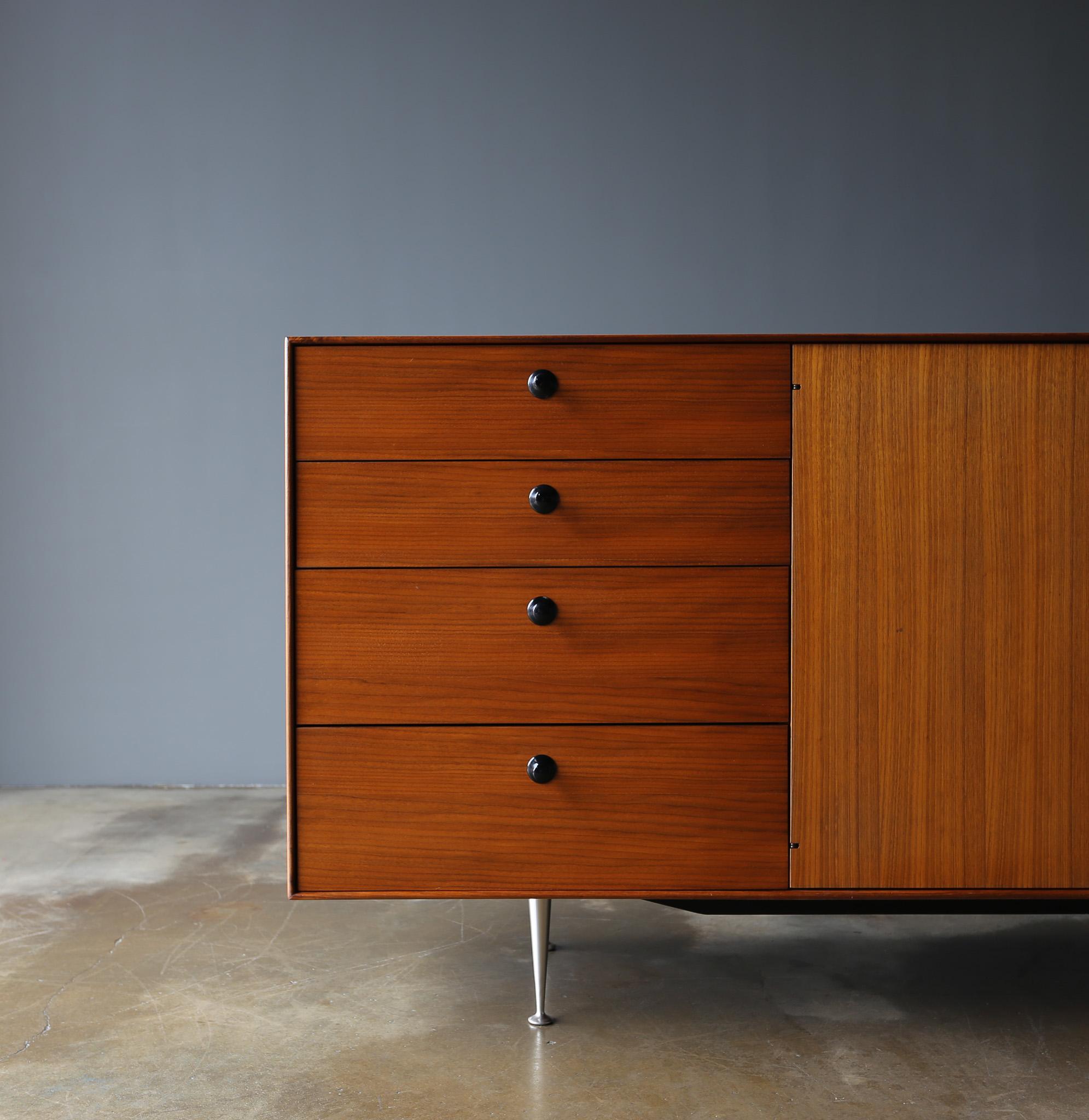 George Nelson Walnut Thin-Edge Credenza for Herman Miller.  United States, c.1965.  This piece has been professionally restored.  