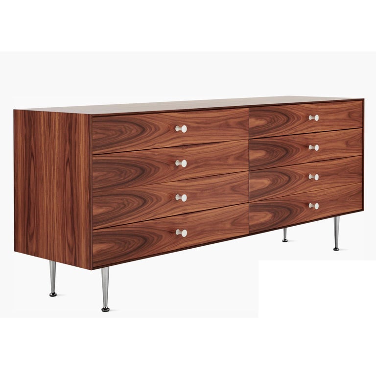 George Nelson thin edge double dresser, chest, Santos Palisander, Herman Miller. 
In 1944, Life magazine published an extensive article detailing the “Storage Wall”, George Nelson’s novel architectural concept for American homes that proposed to