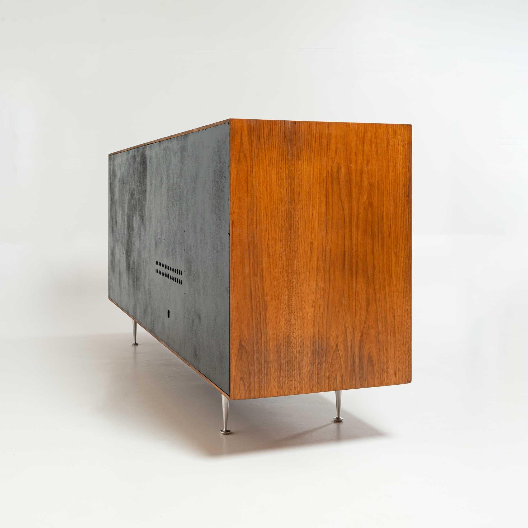 Aluminum George Nelson Thin Edge Line Hi-Fi Cabinet in Walnut