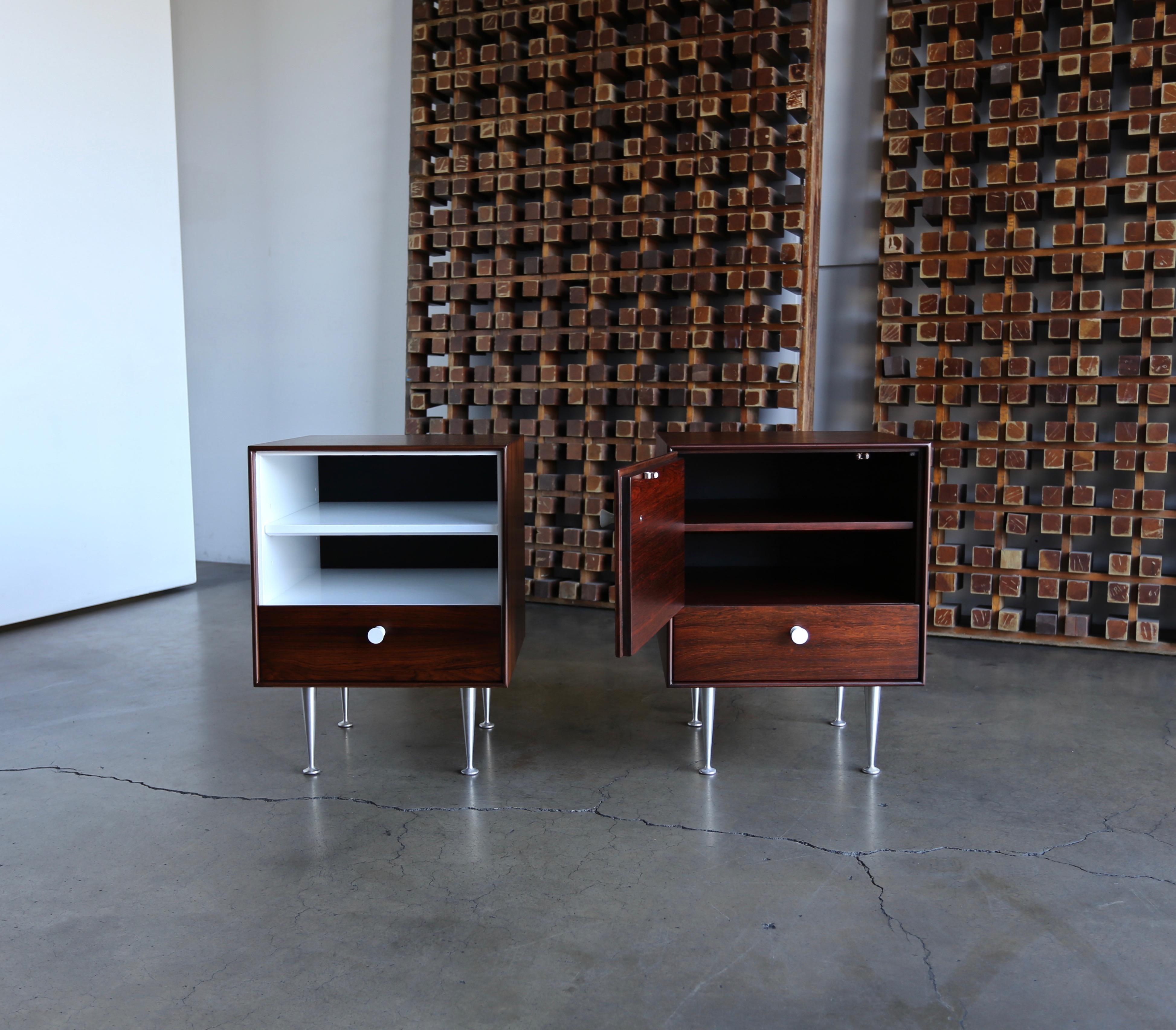 Aluminum George Nelson Thin Edge Rosewood Nightstands for Herman Miller, circa 1952