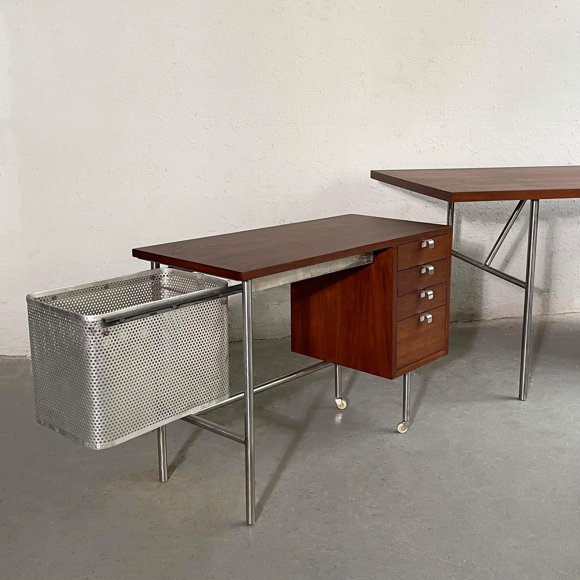 Steel George Nelson Walnut Executive and Typewriter Desk Set For Sale