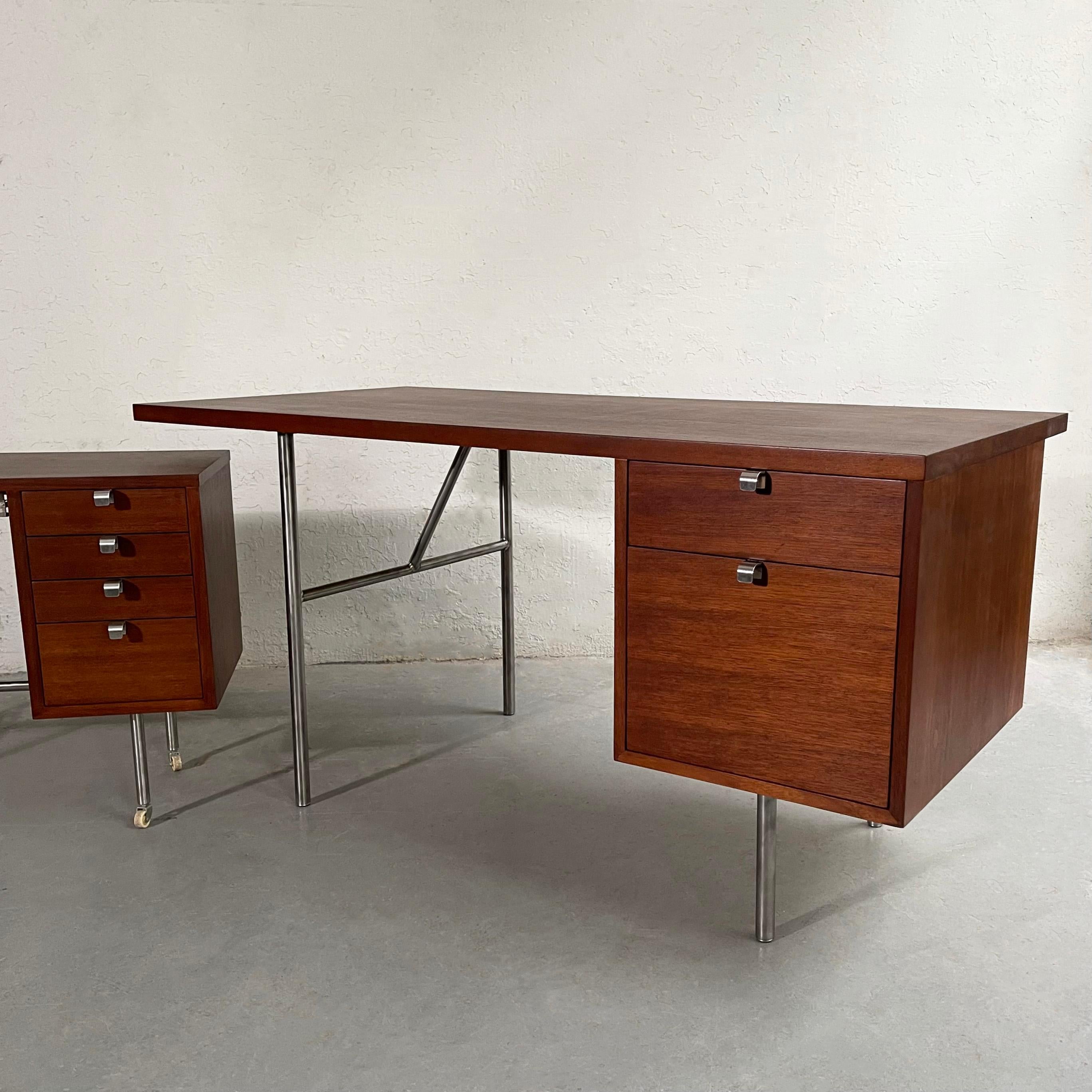 Mid-Century Modern George Nelson Walnut Executive and Typewriter Desk Set For Sale