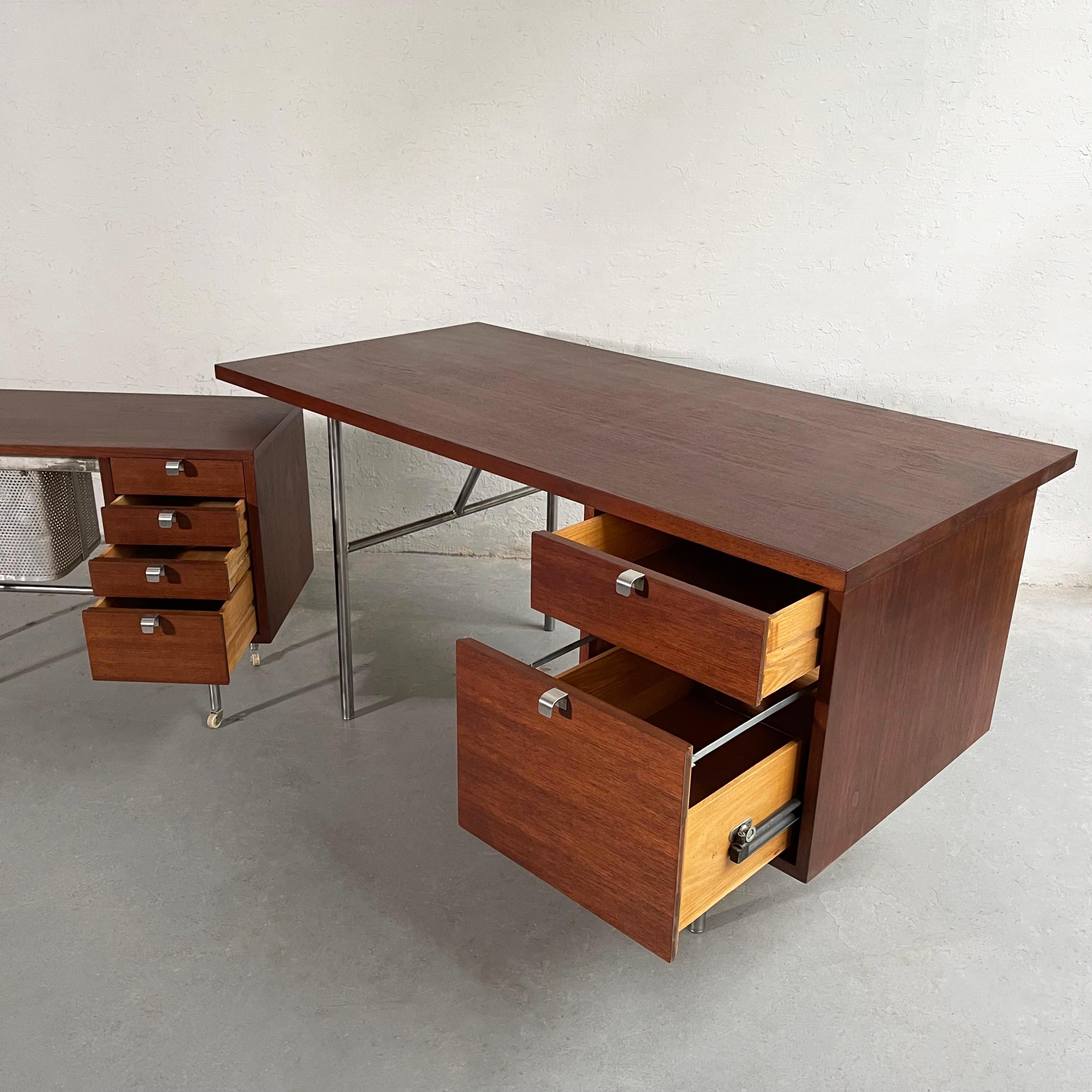 American George Nelson Walnut Executive and Typewriter Desk Set For Sale