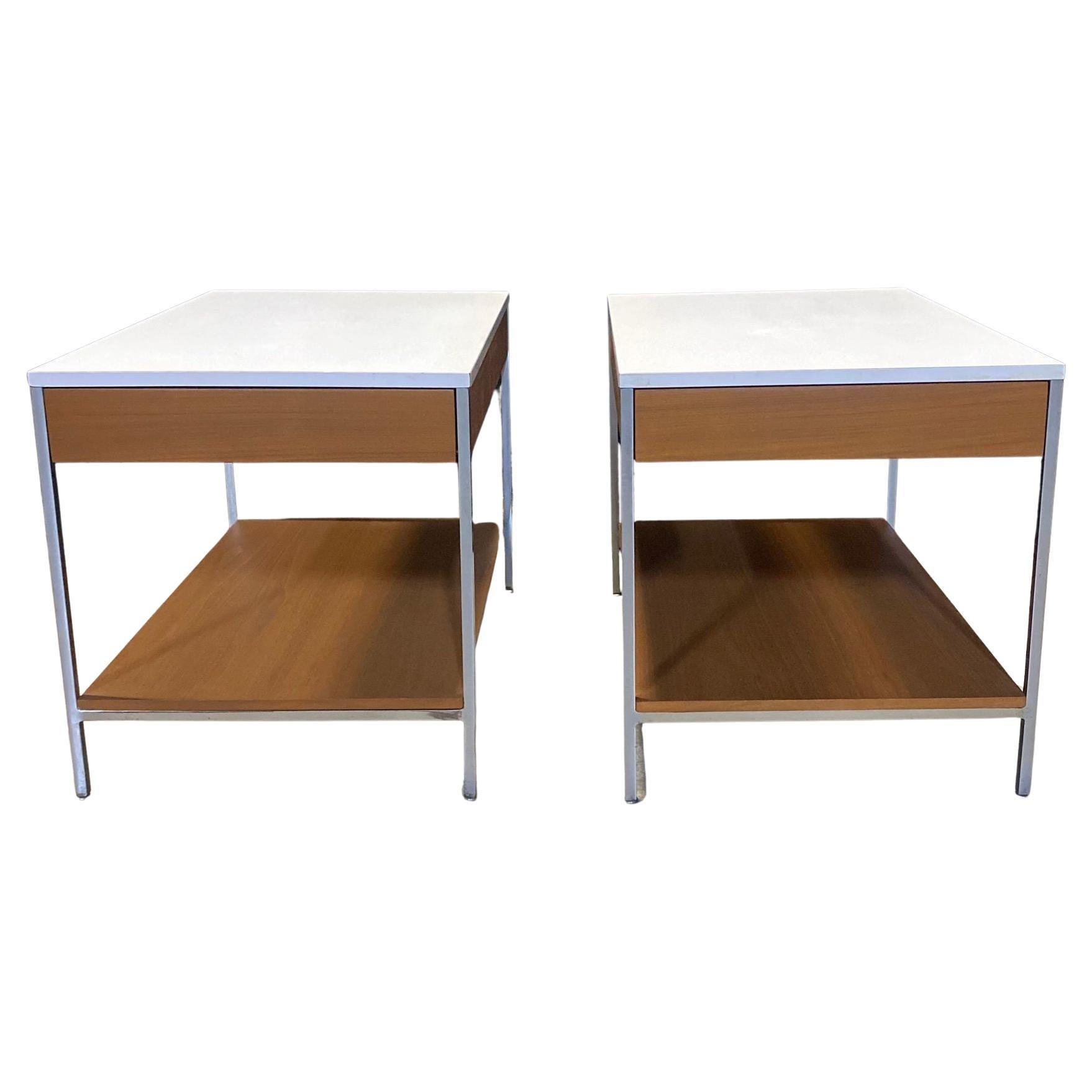 George Nelson Walnut Nightstands with White Laminate tops in vendita