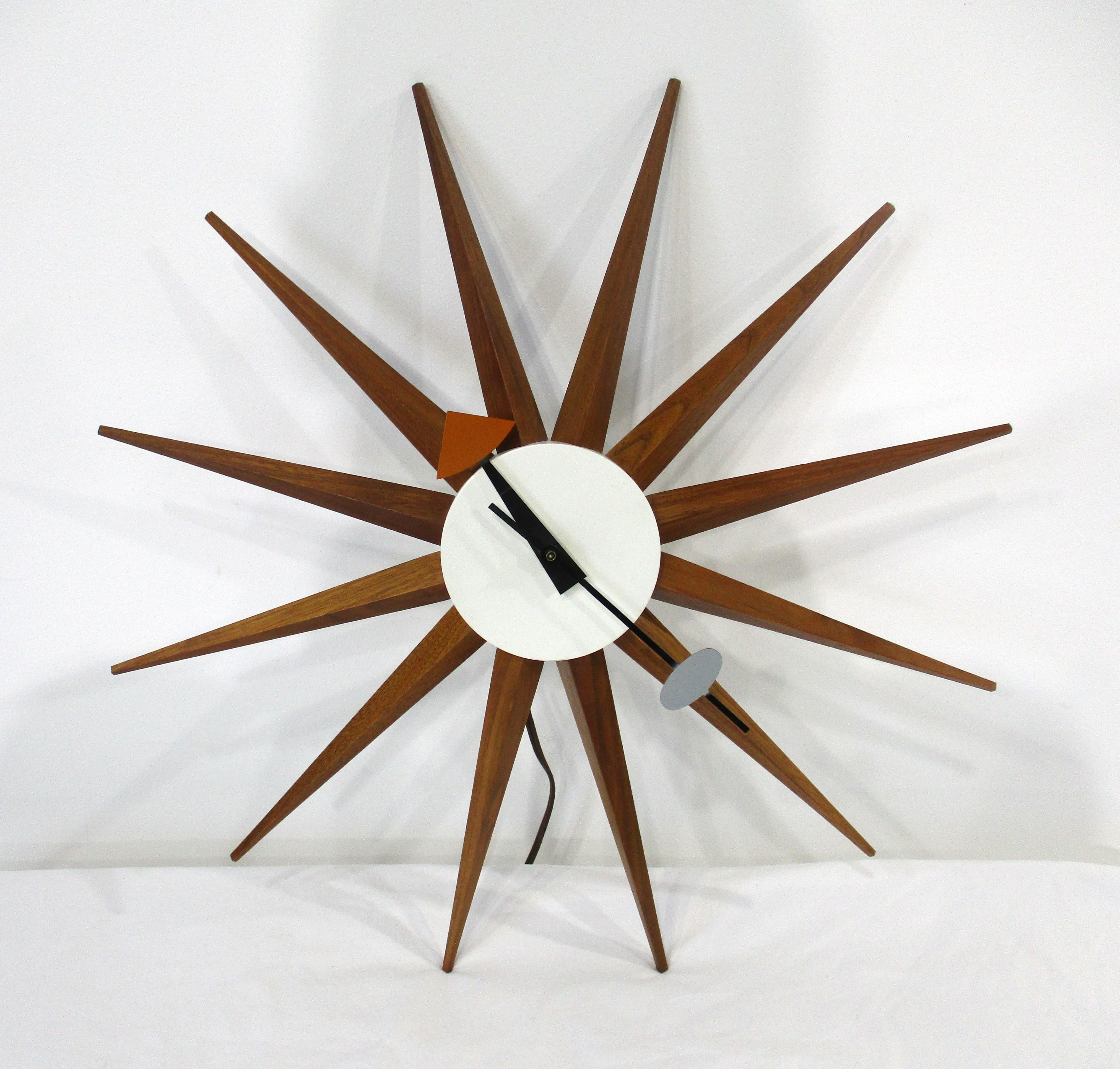 George Nelson Walnut Spike Clock by Howard Miller For Sale 4