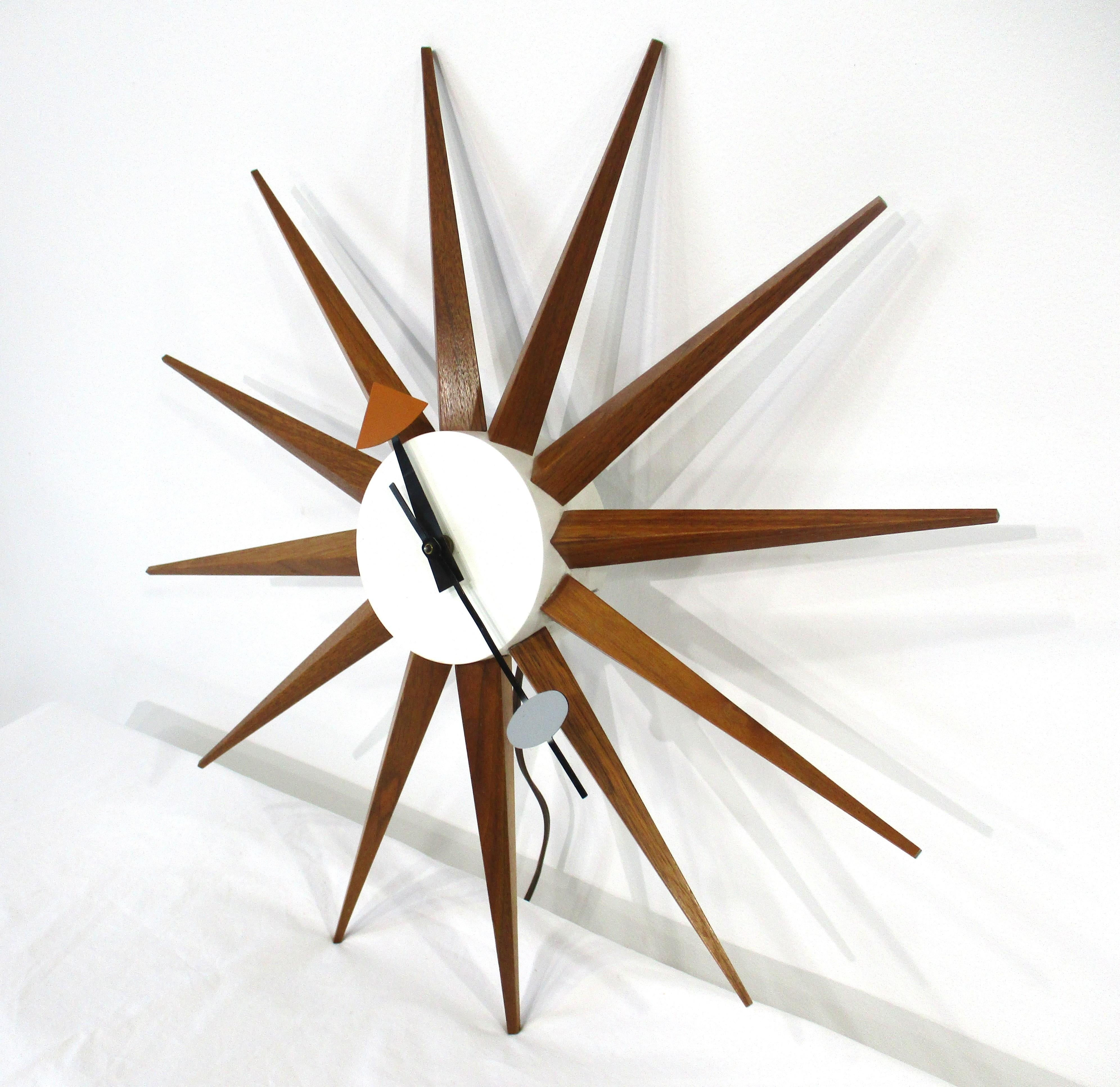 Mid-Century Modern George Nelson Walnut Spike Clock by Howard Miller For Sale