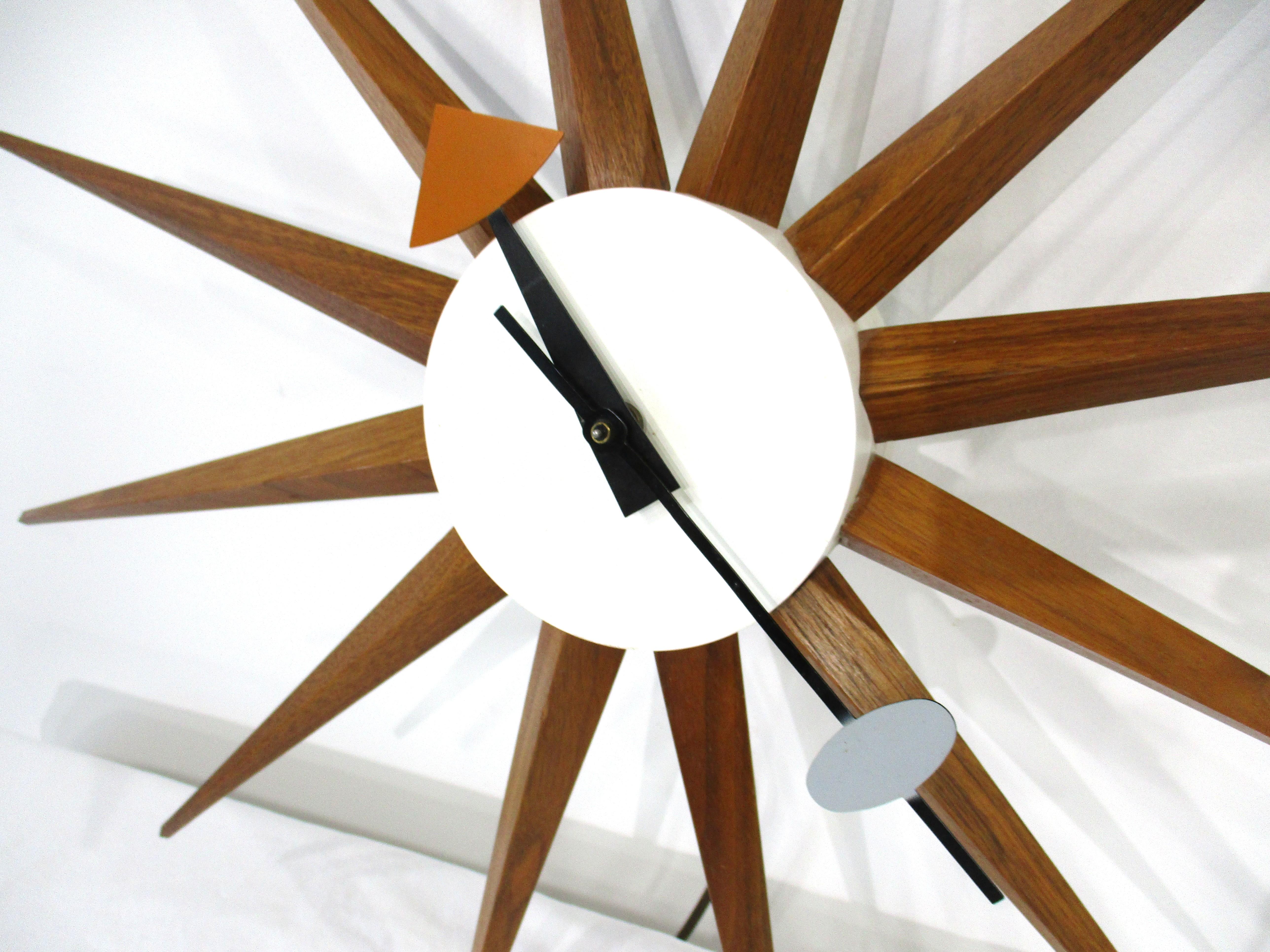 20th Century George Nelson Walnut Spike Clock by Howard Miller For Sale