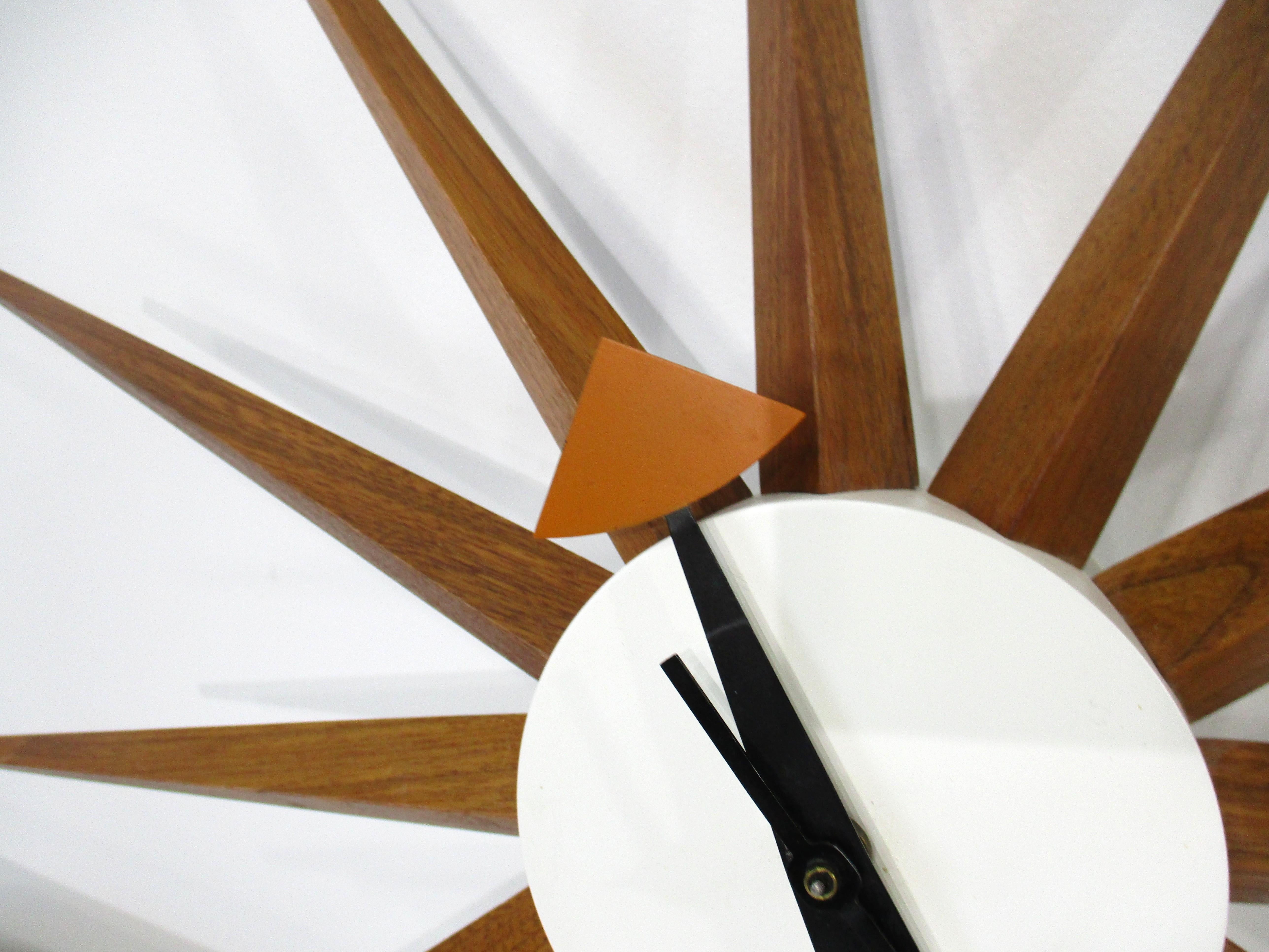 George Nelson Walnut Spike Clock by Howard Miller For Sale 1