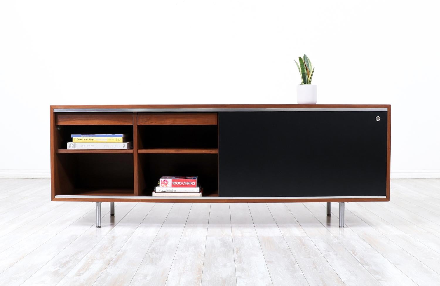 American George Nelson Walnut & Stainless Steel Credenza for Herman Miller