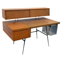 Escritorio de oficina George Nelson de madera y cuero para Herman Miller, EE.UU. 1948