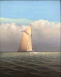 "Sailing After the Storm" Realist Oil Painting on Board of Sailboat in Open Sea