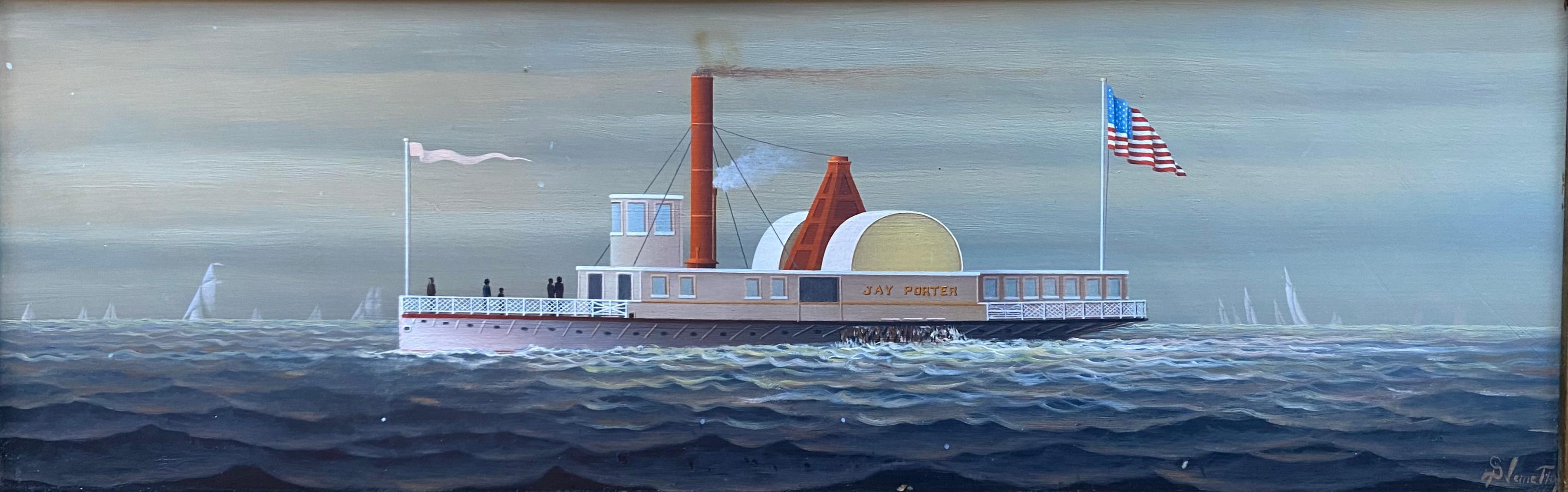 Sidewheeler Jay Porter - Realist Painting by George Nemethy