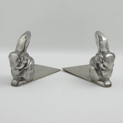 George Nilsson for Gero Art Deco Chrome Rabbit Bookends, 1930s