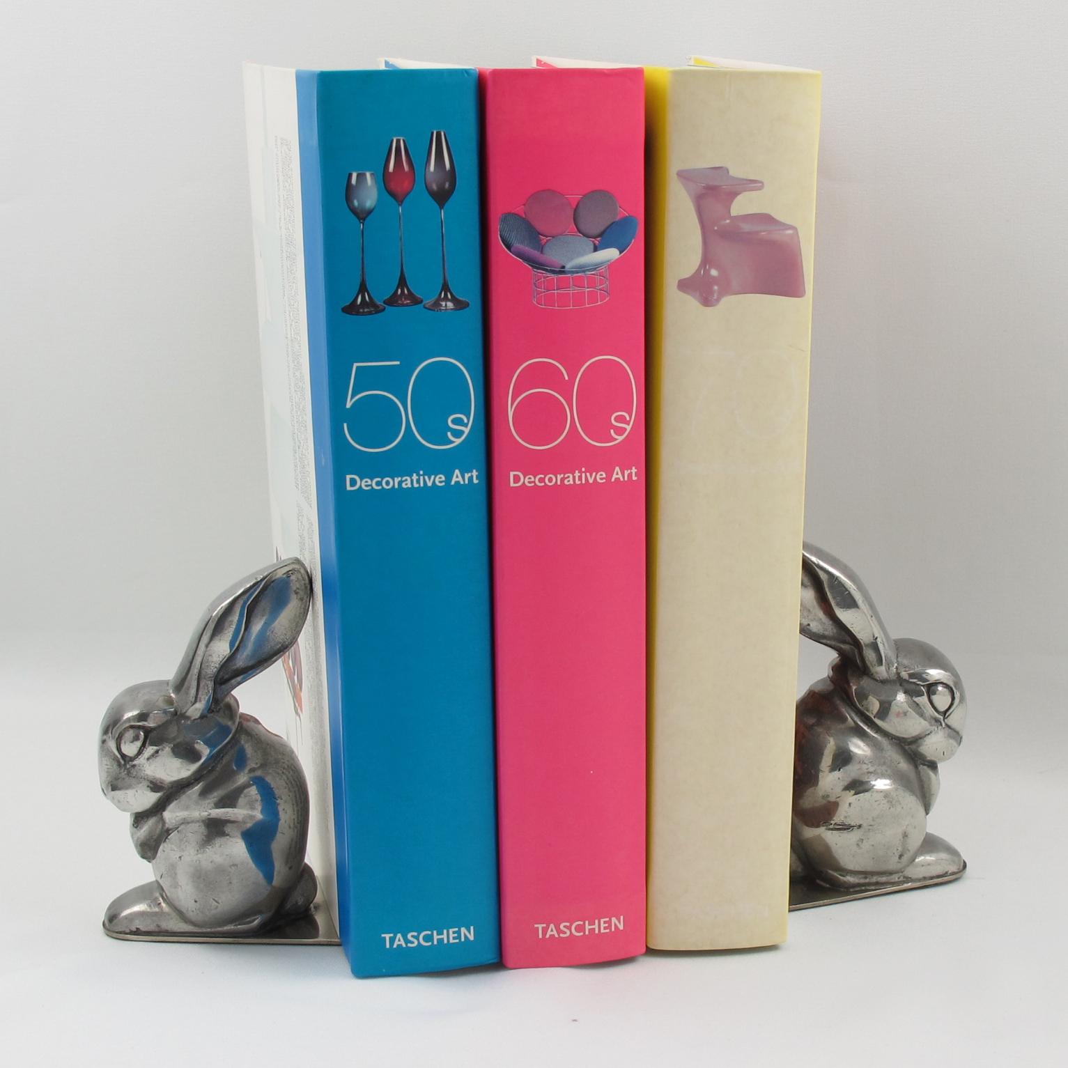 Dutch George Nilsson for Gero Art Deco Chrome Rabbit Bookends, 1930s