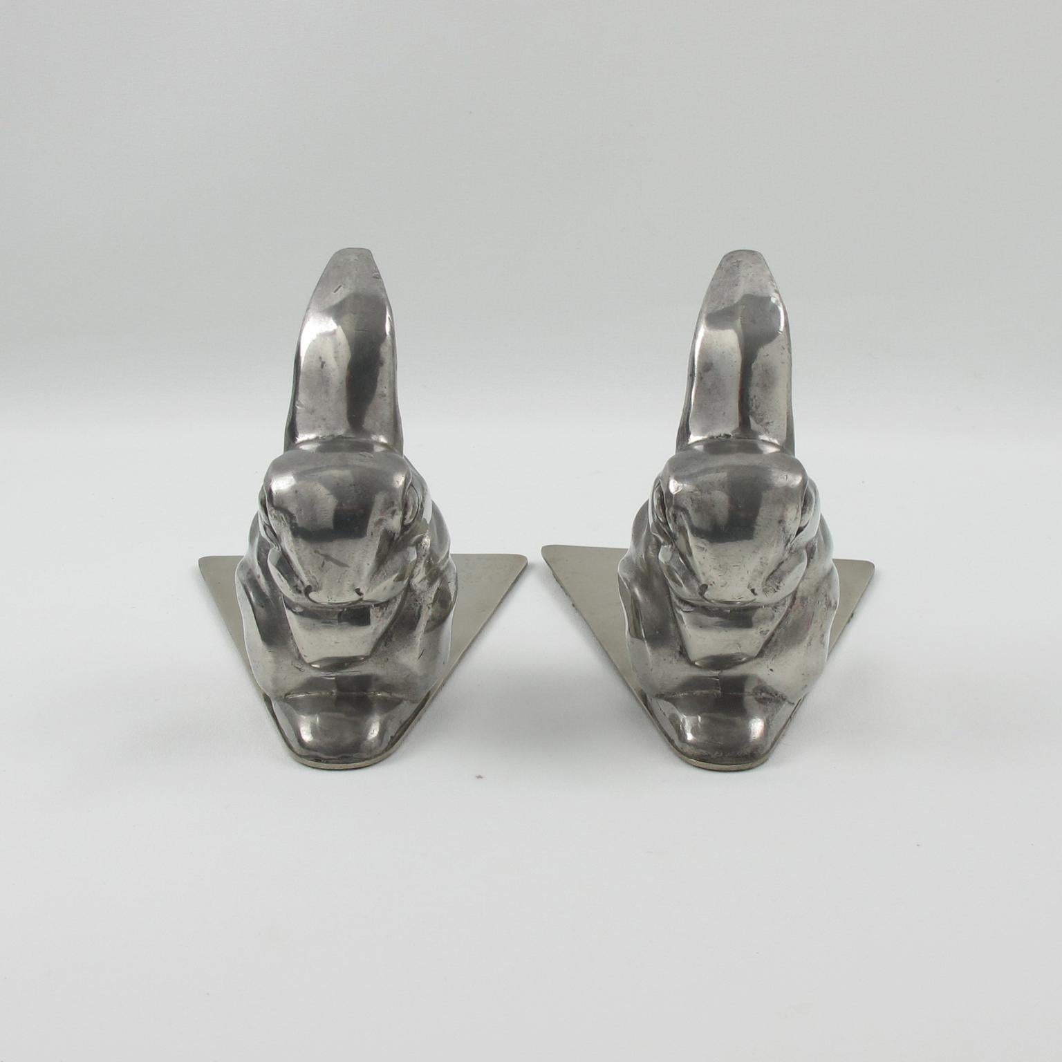 Mid-20th Century George Nilsson for Gero Art Deco Chrome Rabbit Bookends, 1930s