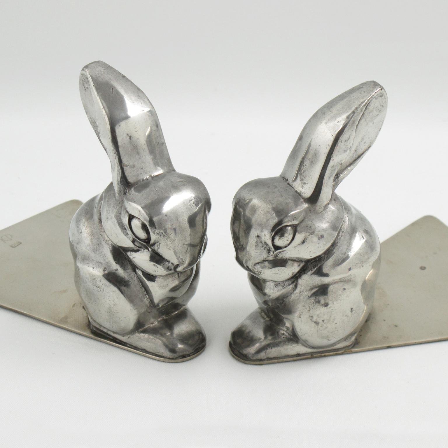 George Nilsson for Gero Art Deco Chrome Rabbit Bookends, 1930s 3