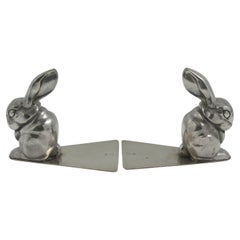 Vintage George Nilsson for Gero Art Deco Chrome Rabbit Bookends, 1930s