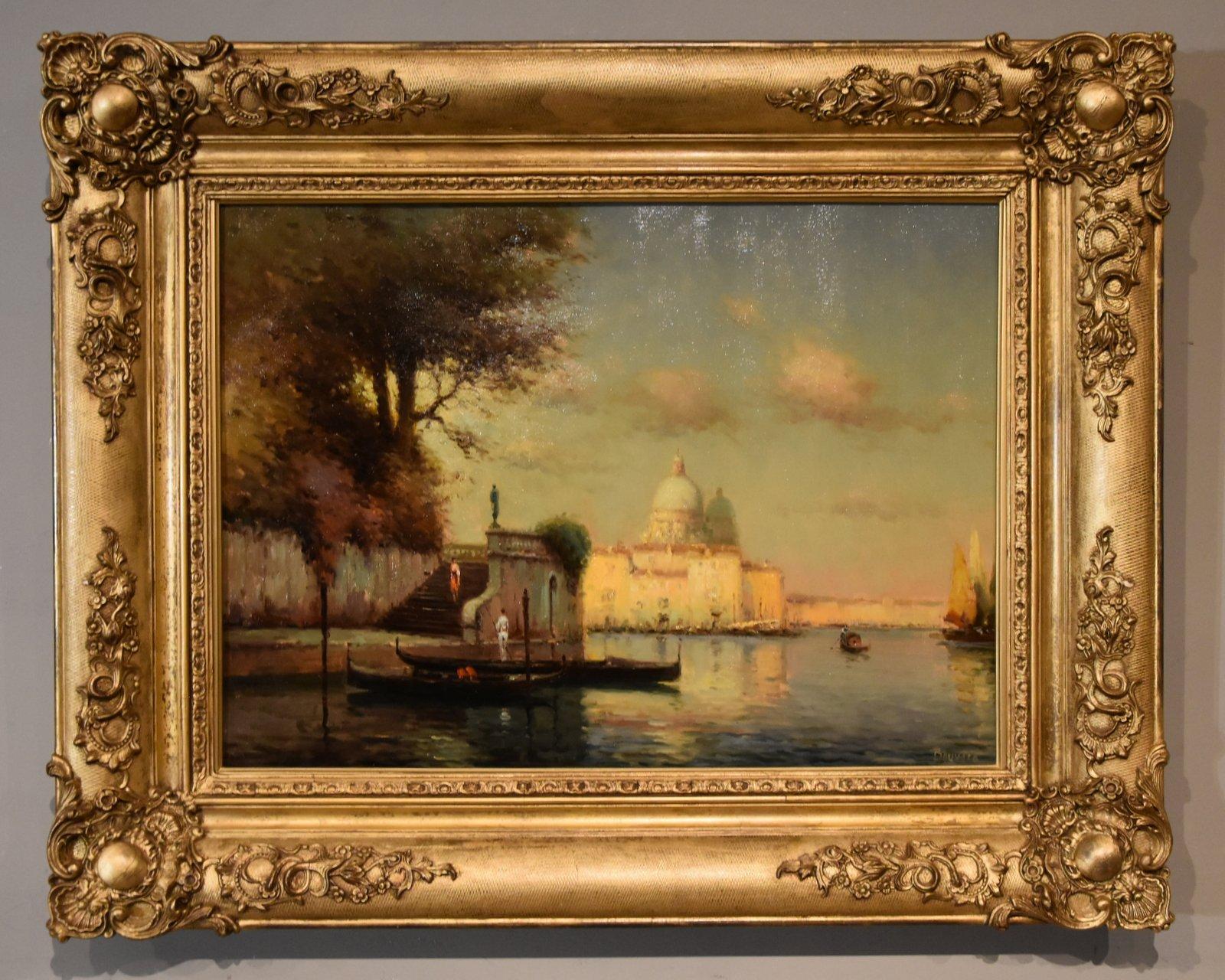 Oil Painting by George Noel Bouvard "Venice, Evening" 1912- 1975  popular French painter of atmospheric Venetian scenes. Son of Antoine Bouvard and father to Colette Bouvard who are both artists. Oil on canvas. Signed.

Dimensions unframed 19.5 x