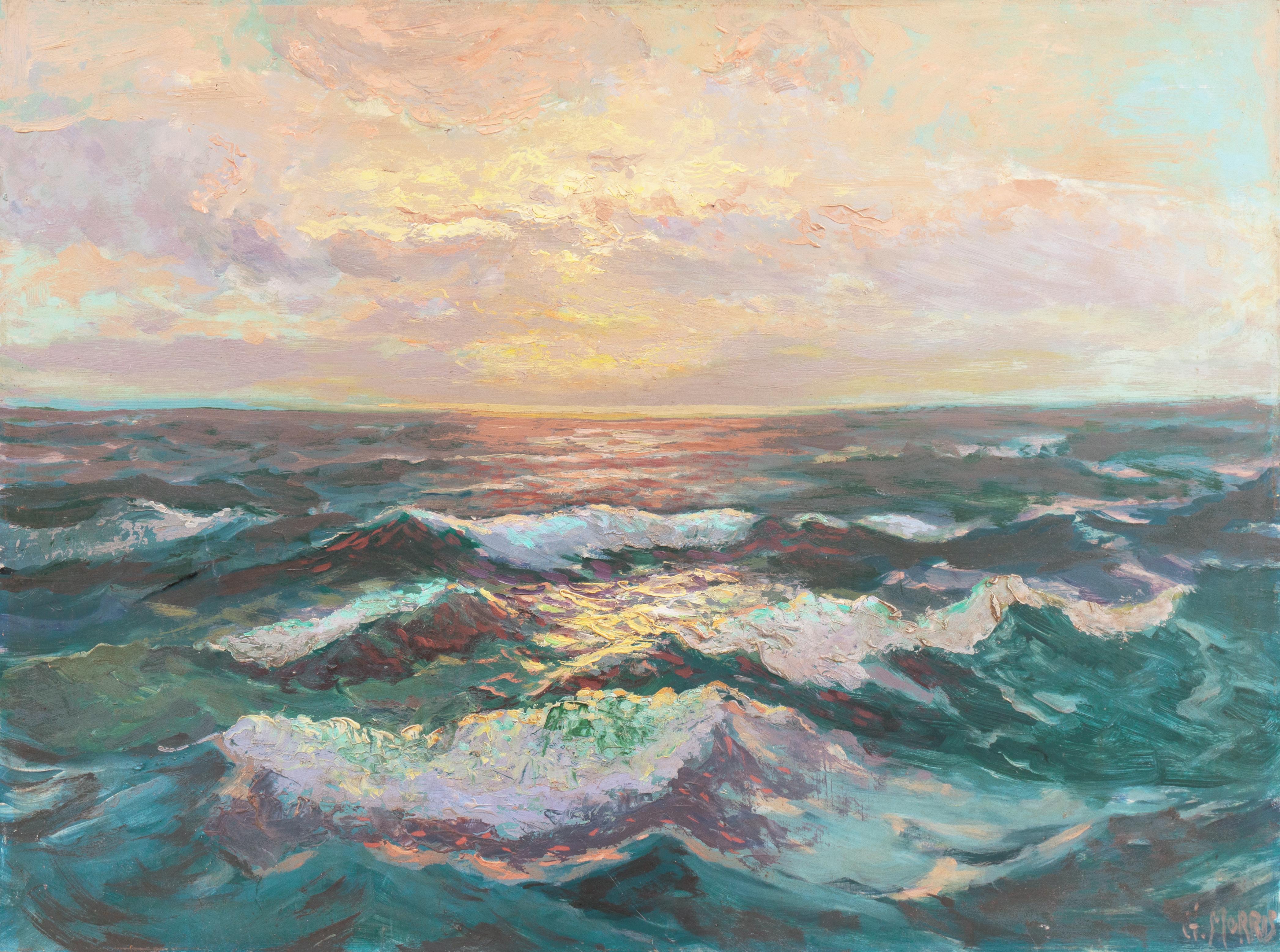 George North Morris Landscape Painting - 'Sunset Waves', Impressionist Seascape, Boston Museum, New York