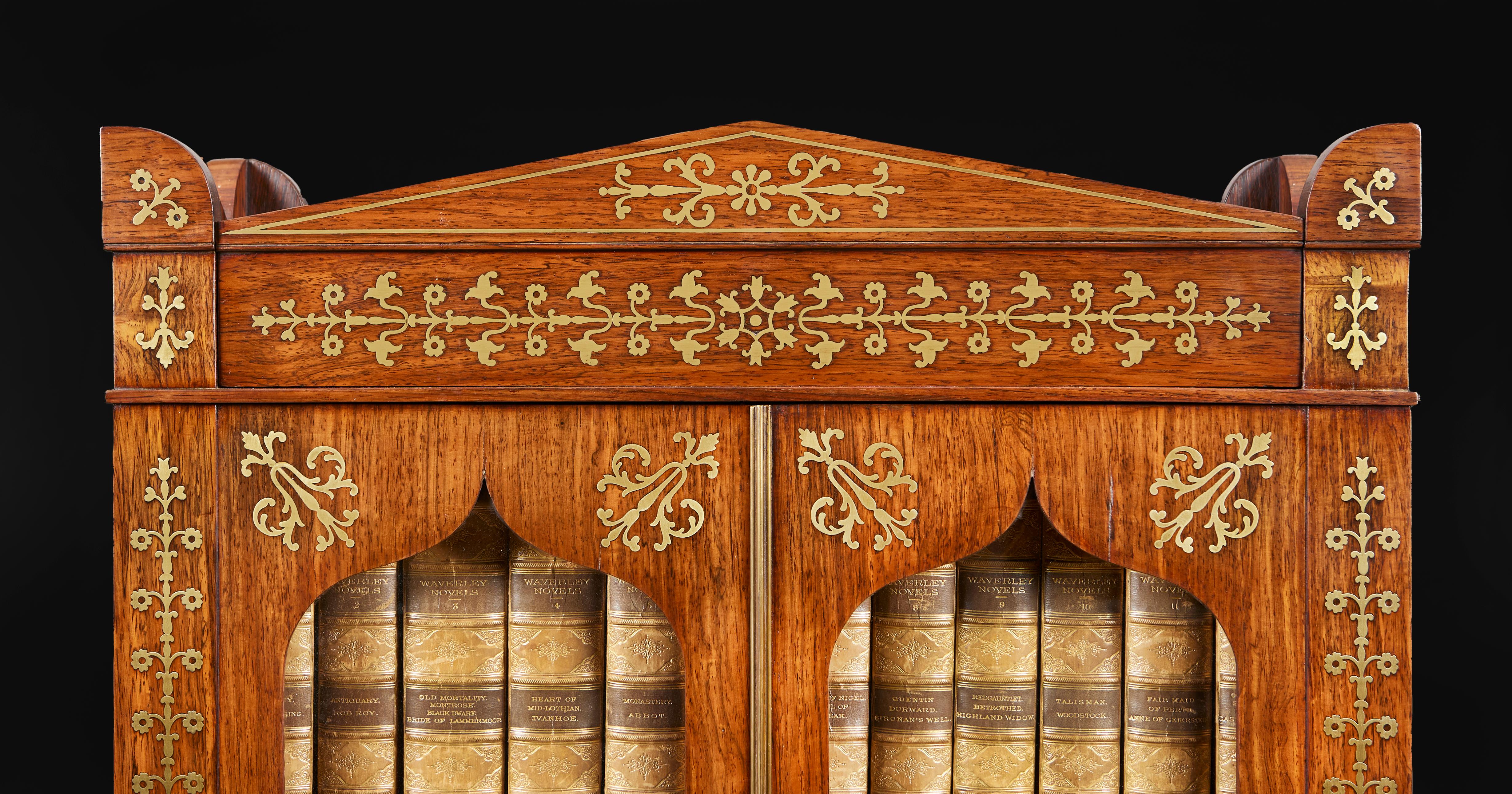 English George Oakley Nineteenth Century Bookcase or Cabinet with Brass Inlay