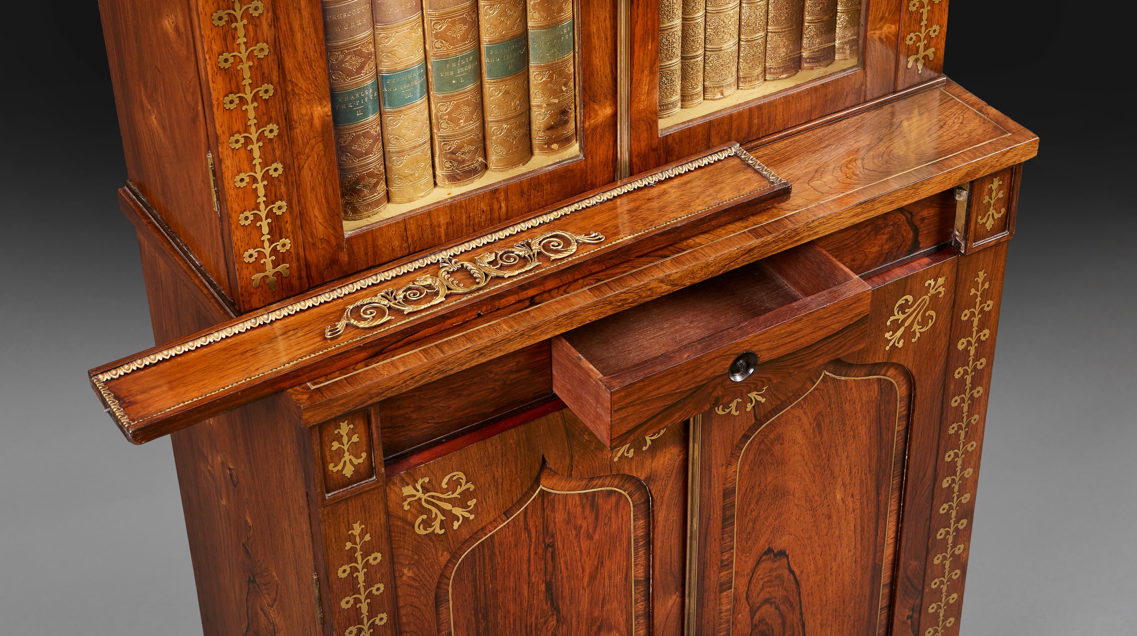George Oakley Nineteenth Century Bookcase or Cabinet with Brass Inlay In Good Condition In London, GB