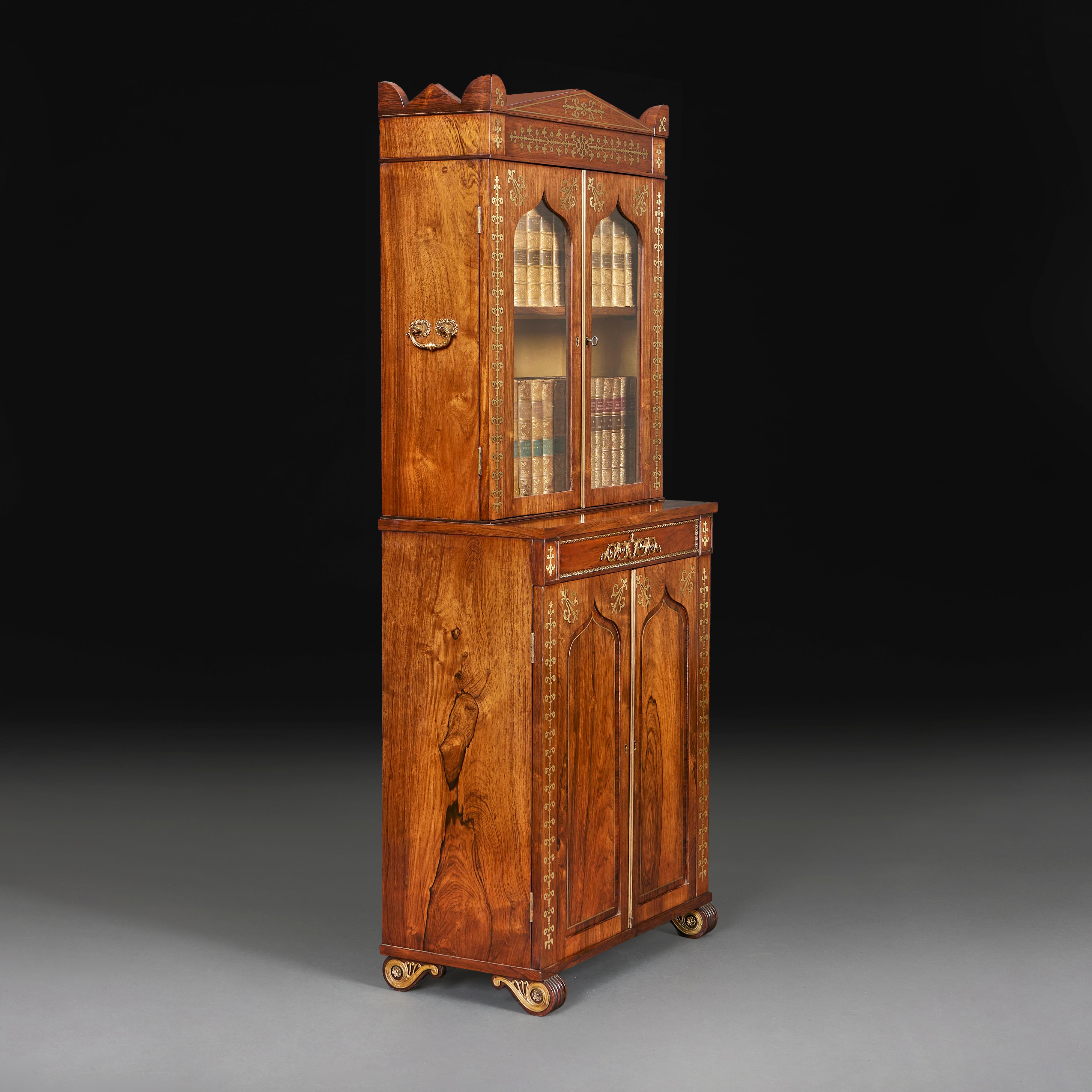 19th Century George Oakley Nineteenth Century Bookcase or Cabinet with Brass Inlay