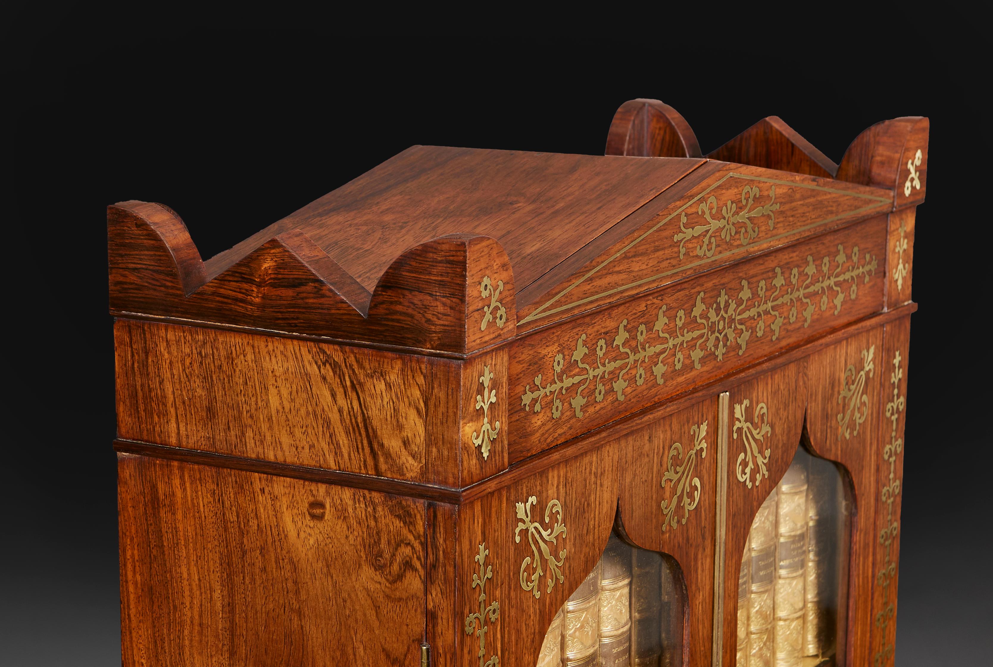 George Oakley Nineteenth Century Bookcase or Cabinet with Brass Inlay 1