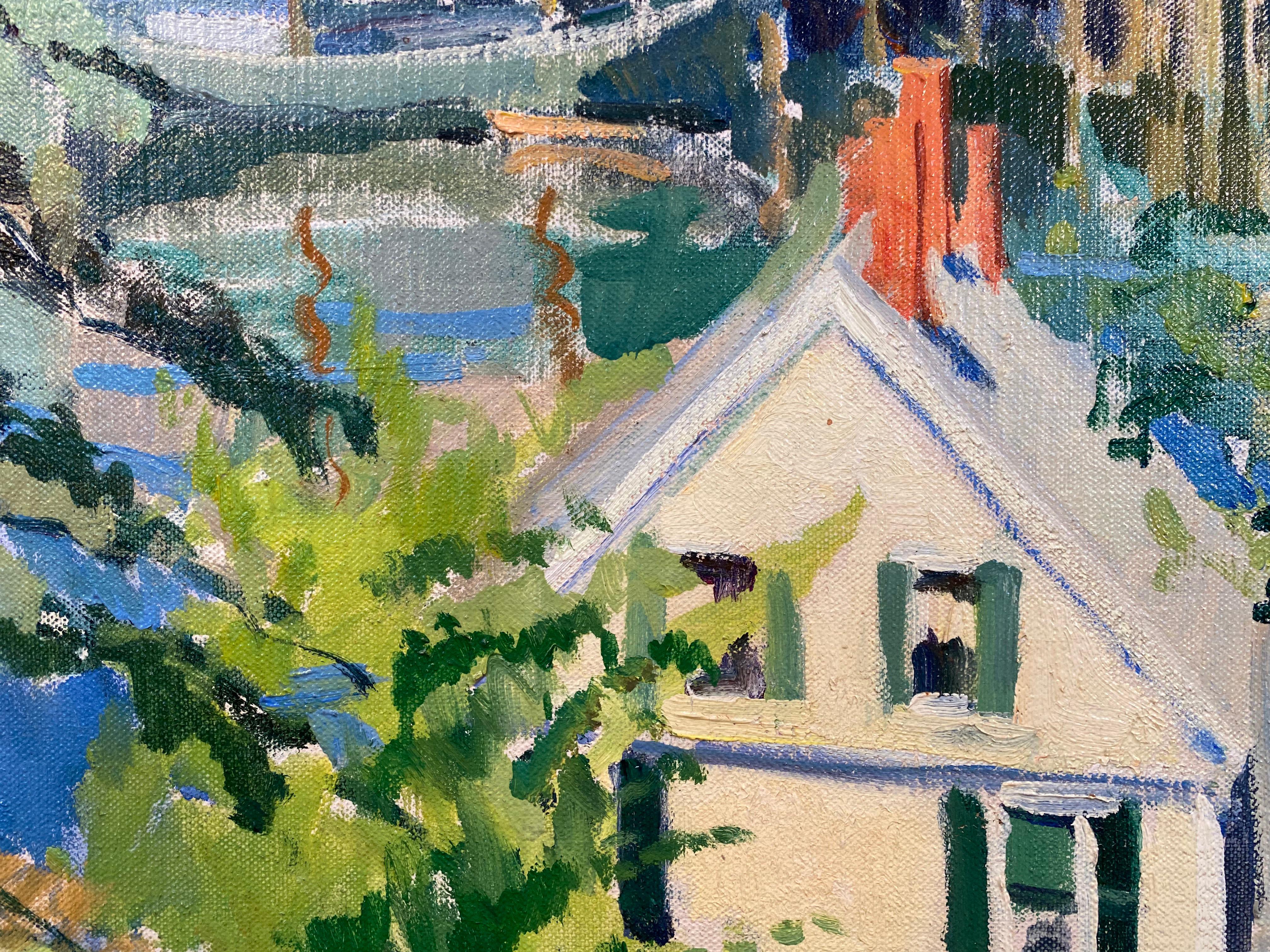 Boothbay Harbor, Maine from the Hill - Painting by George Oberteuffer
