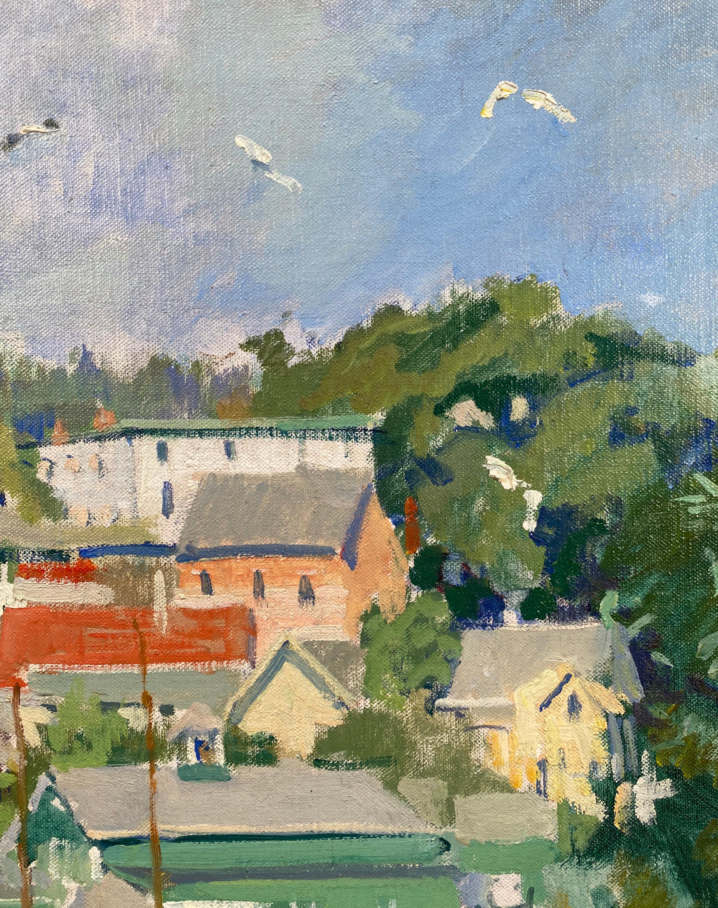 Boothbay Harbor, Maine from the Hill - Impressionist Painting by George Oberteuffer