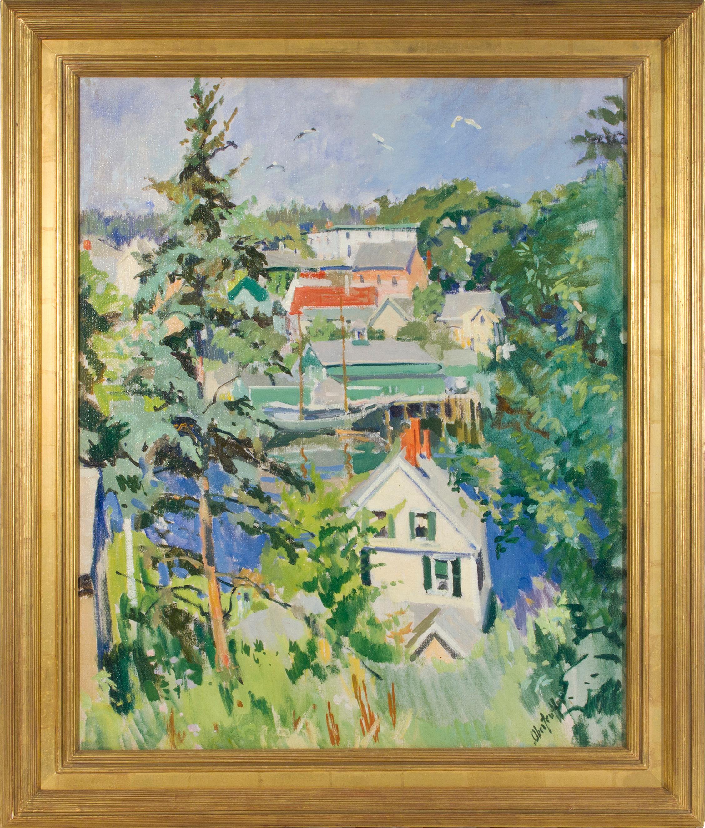 George Oberteuffer Landscape Painting - Boothbay Harbor, Maine from the Hill