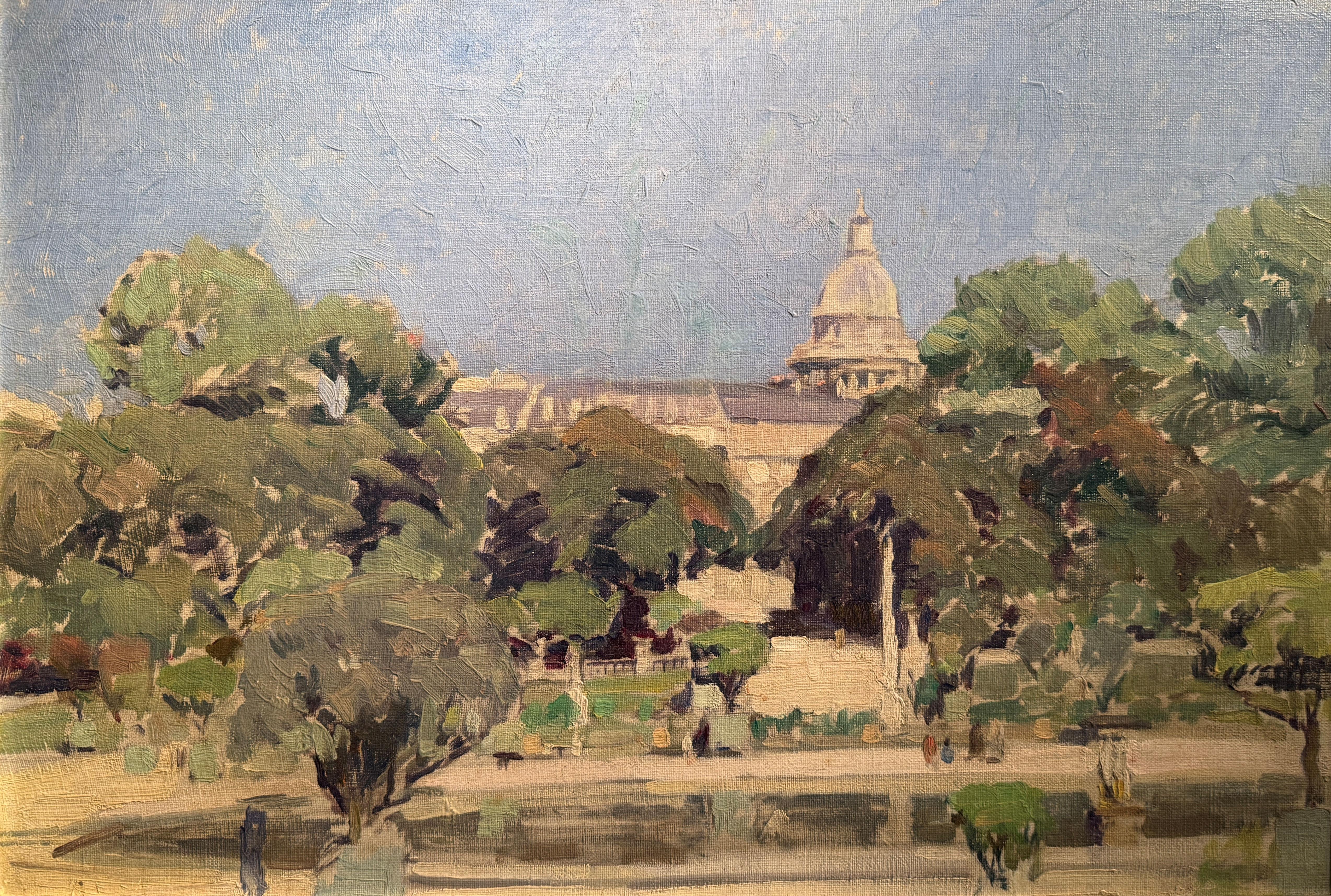 George Oberteuffer
Luxembourg Gardens, Paris
Signed and titled on the reverse
Oil on canvas
22 x 30 inches


Born in Philadelphia, George Oberteuffer is best remembered for his Impressionist landscapes and city scenes, which reflect both his