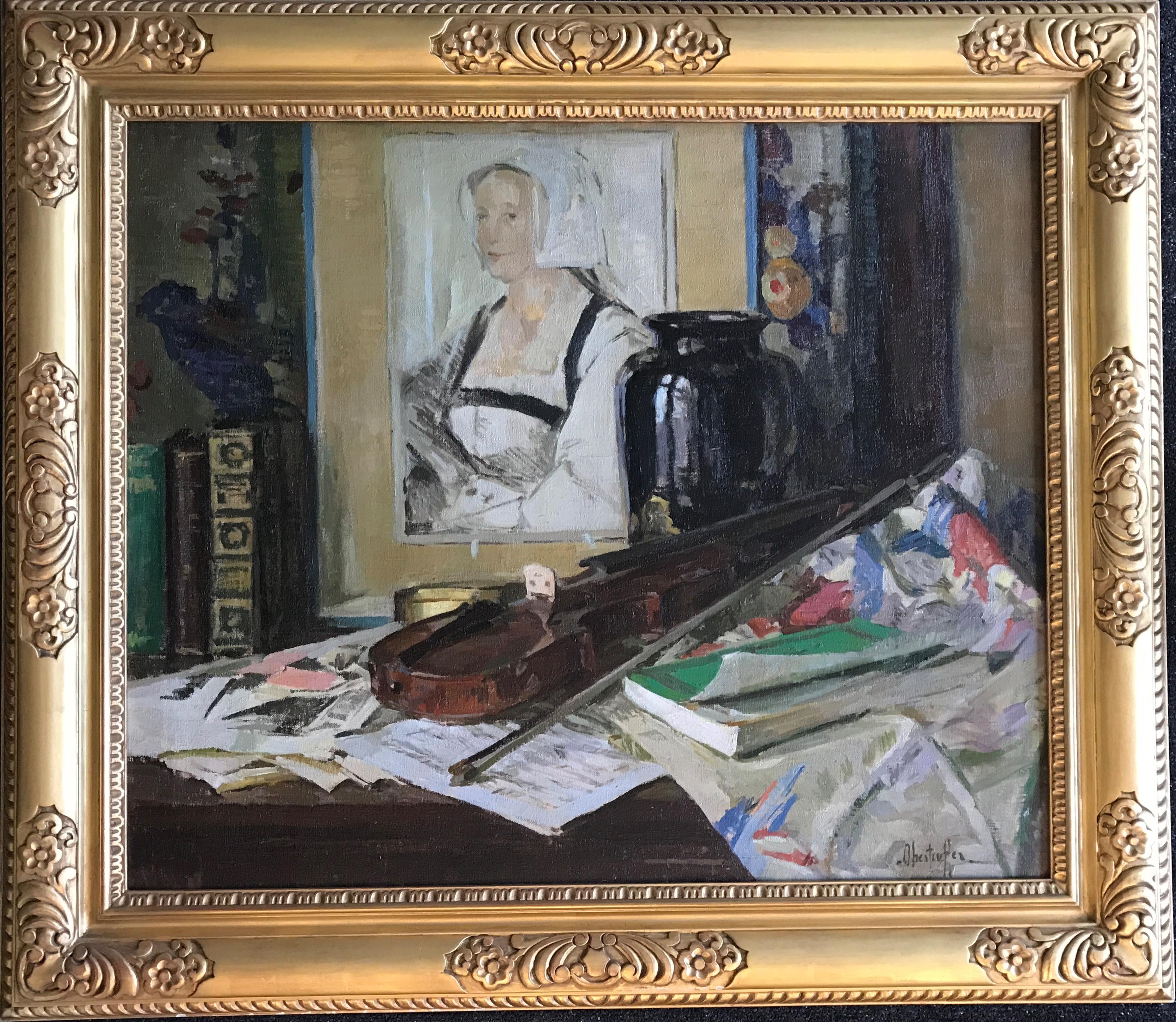 Nature morte impressionniste classique de l'artiste américain George Oberteuffer. 

Arrangement de table (c.C.1925)
Huile sur toile
30" x 36" 
39 ½" x 45 ¼" x 2 ½" encadré
Signé "Oberteuffer" en bas à droite.

À propos de l'artiste : Oberteuffer a