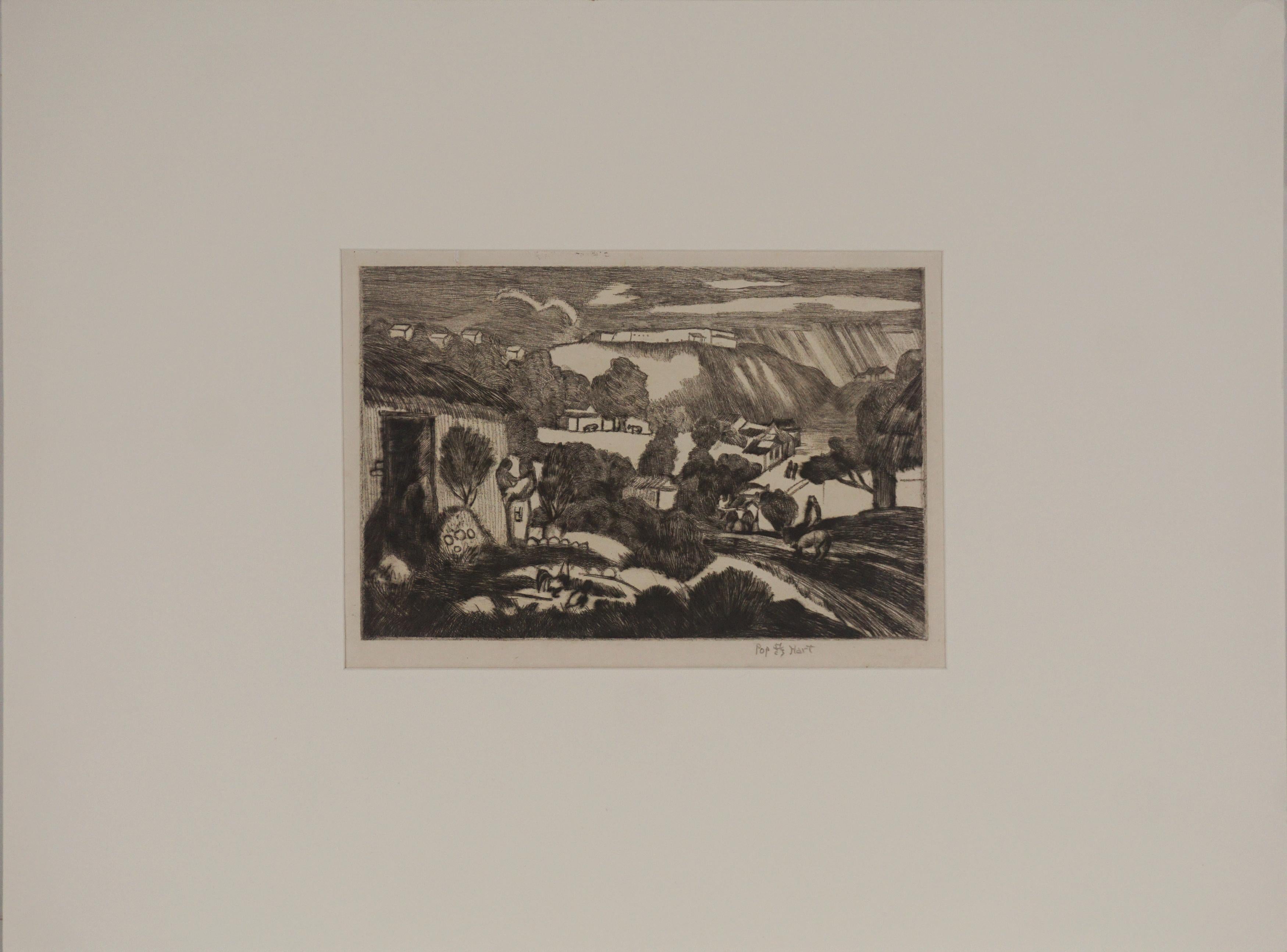 Prueba al aguafuerte de paisaje de Santo Domingo de principios del siglo XX - Print de George Overbury Hart