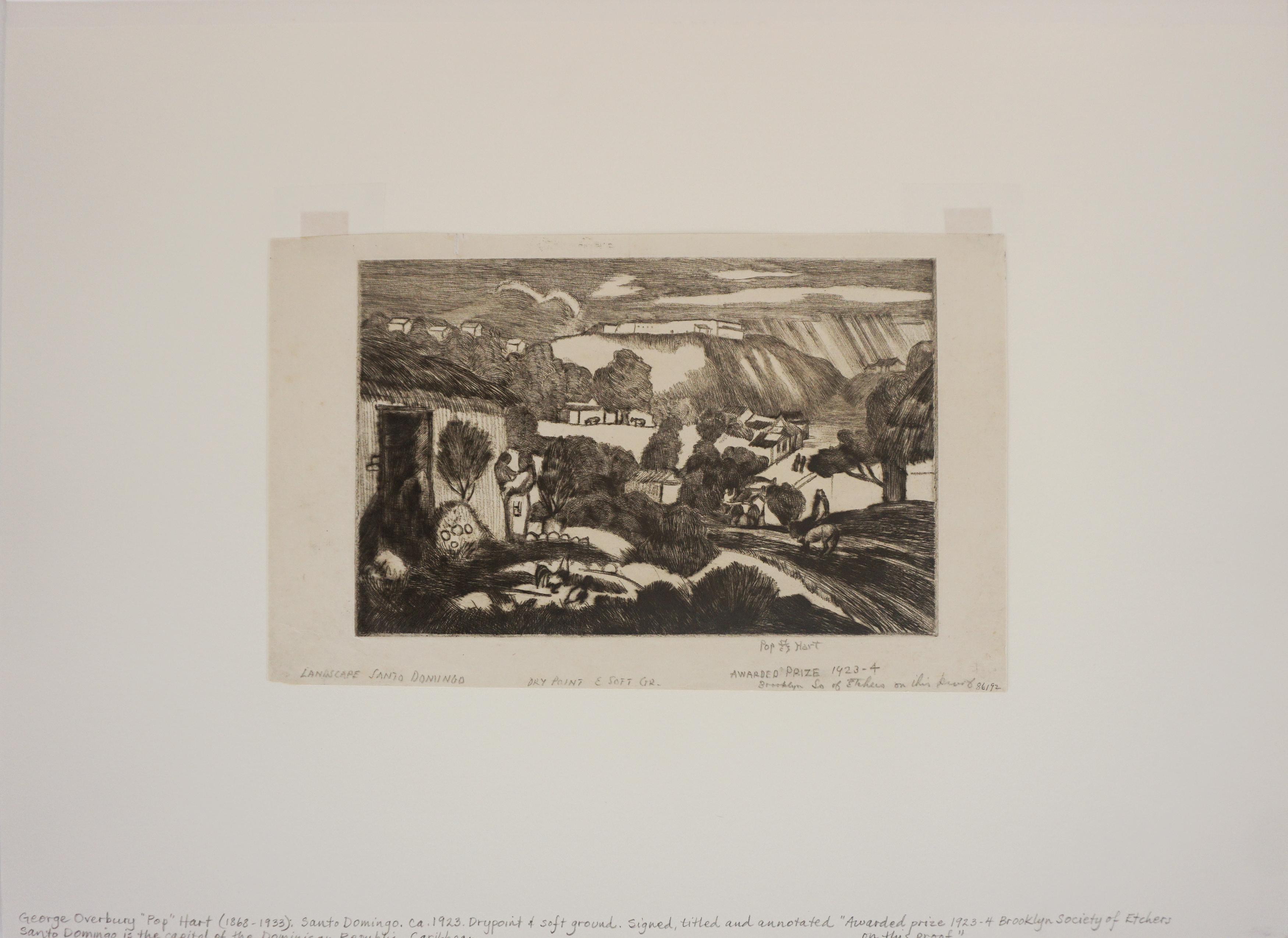 Prueba al aguafuerte de paisaje de Santo Domingo de principios del siglo XX - Landscape Print Gris de George Overbury Hart