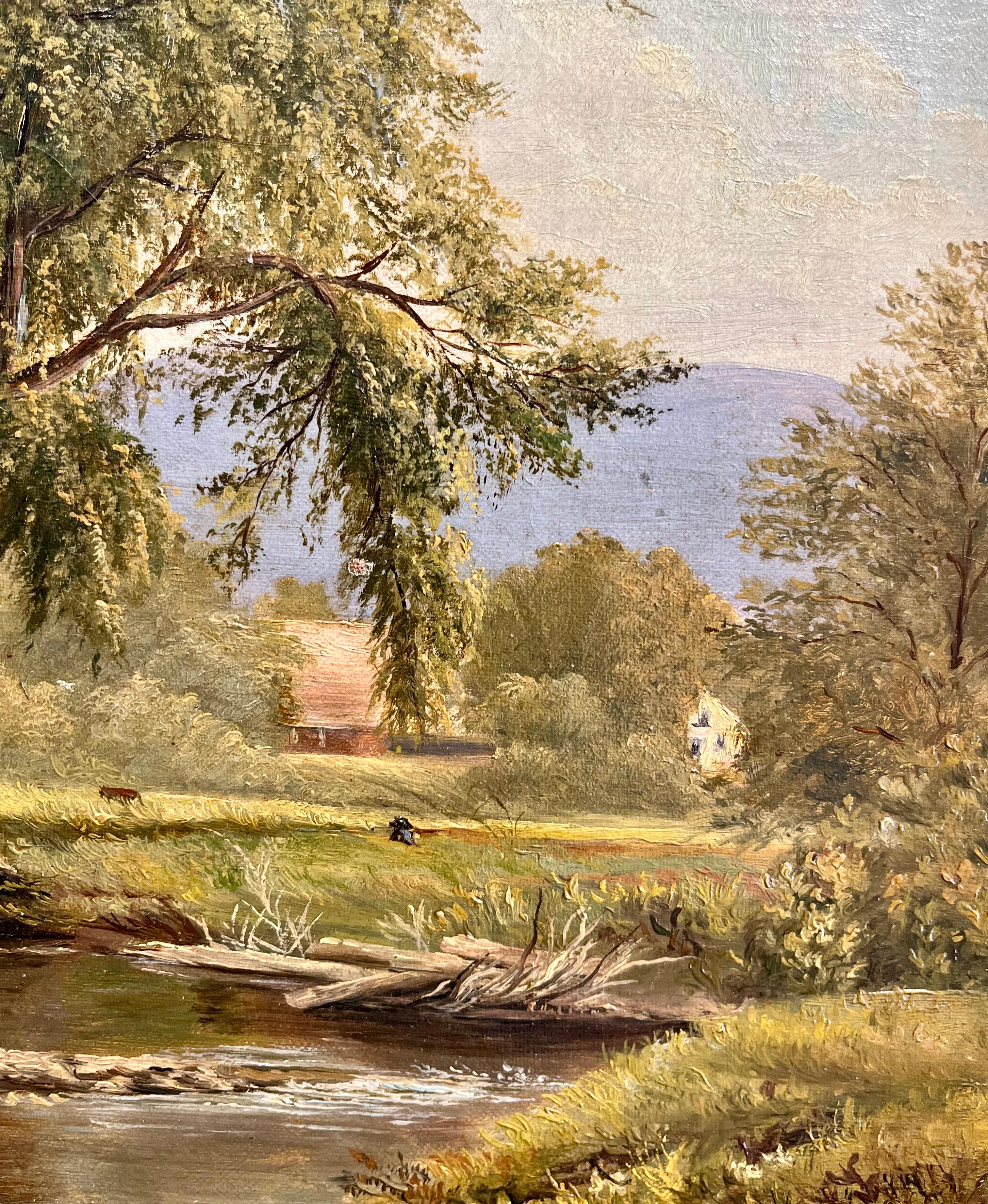 Riposare sotto gli alberi vicino al ruscello - Painting di George Owen