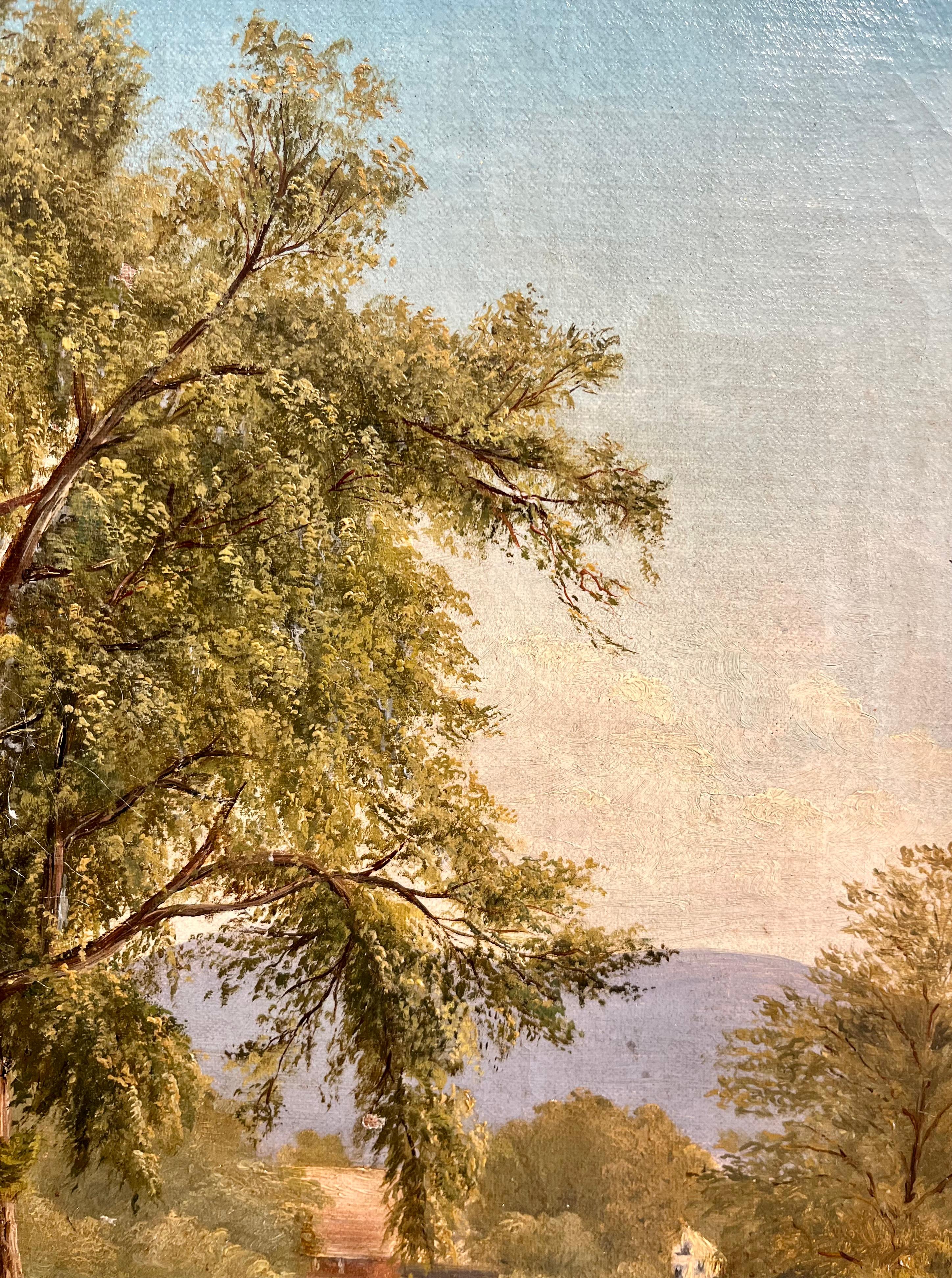 Riposare sotto gli alberi vicino al ruscello - Painting Hudson River School di George Owen