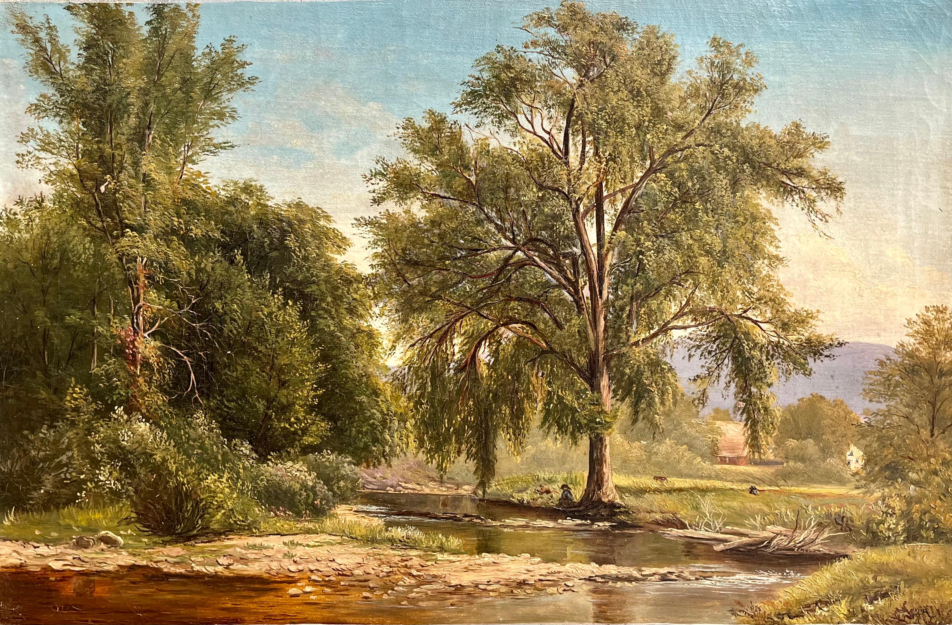 Landscape Painting di George Owen - Riposare sotto gli alberi vicino al ruscello