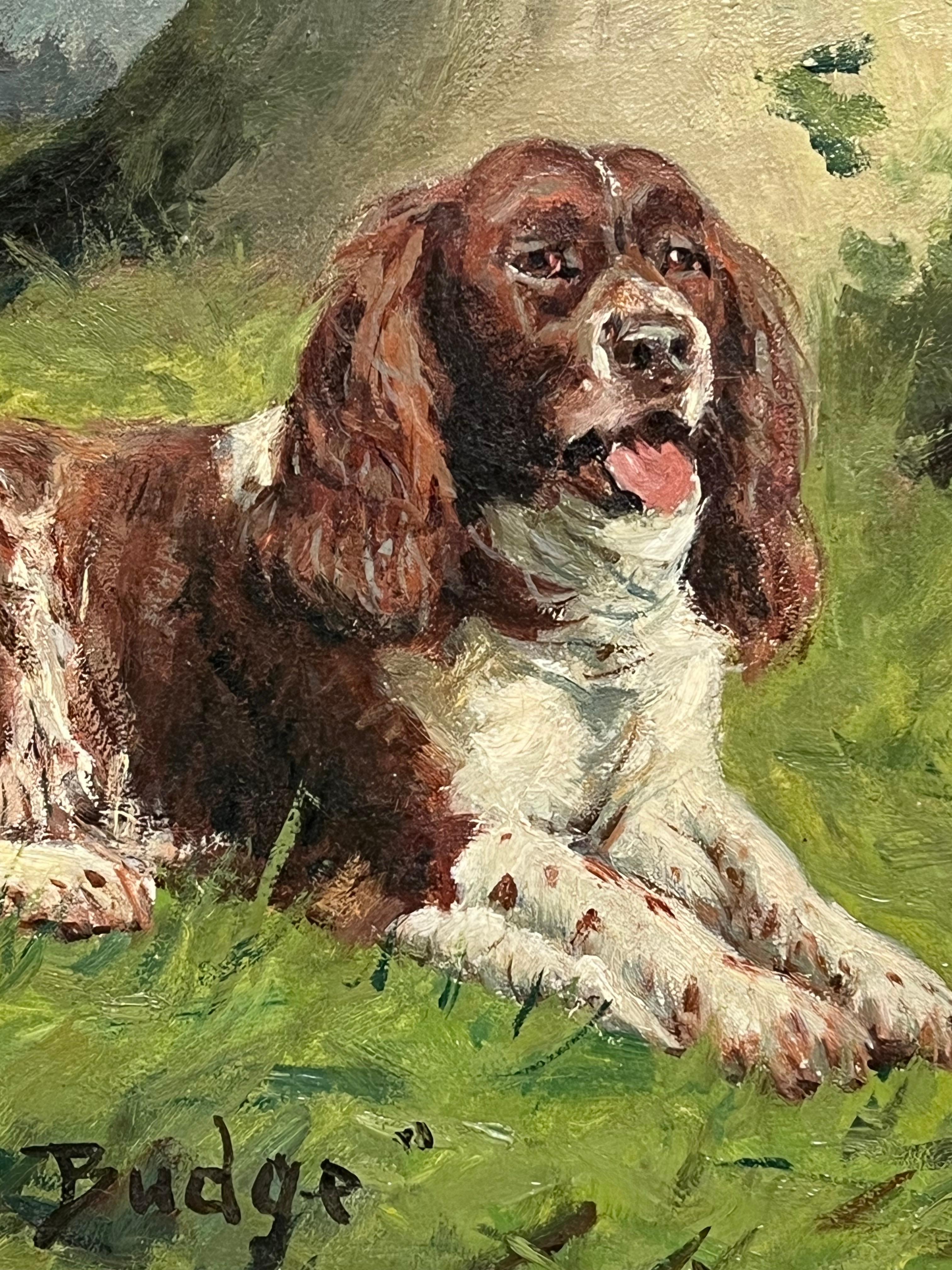 Antique English Dog Oil Painting Portrait of Springer Spaniel Titled  Dated 1920 For Sale 9