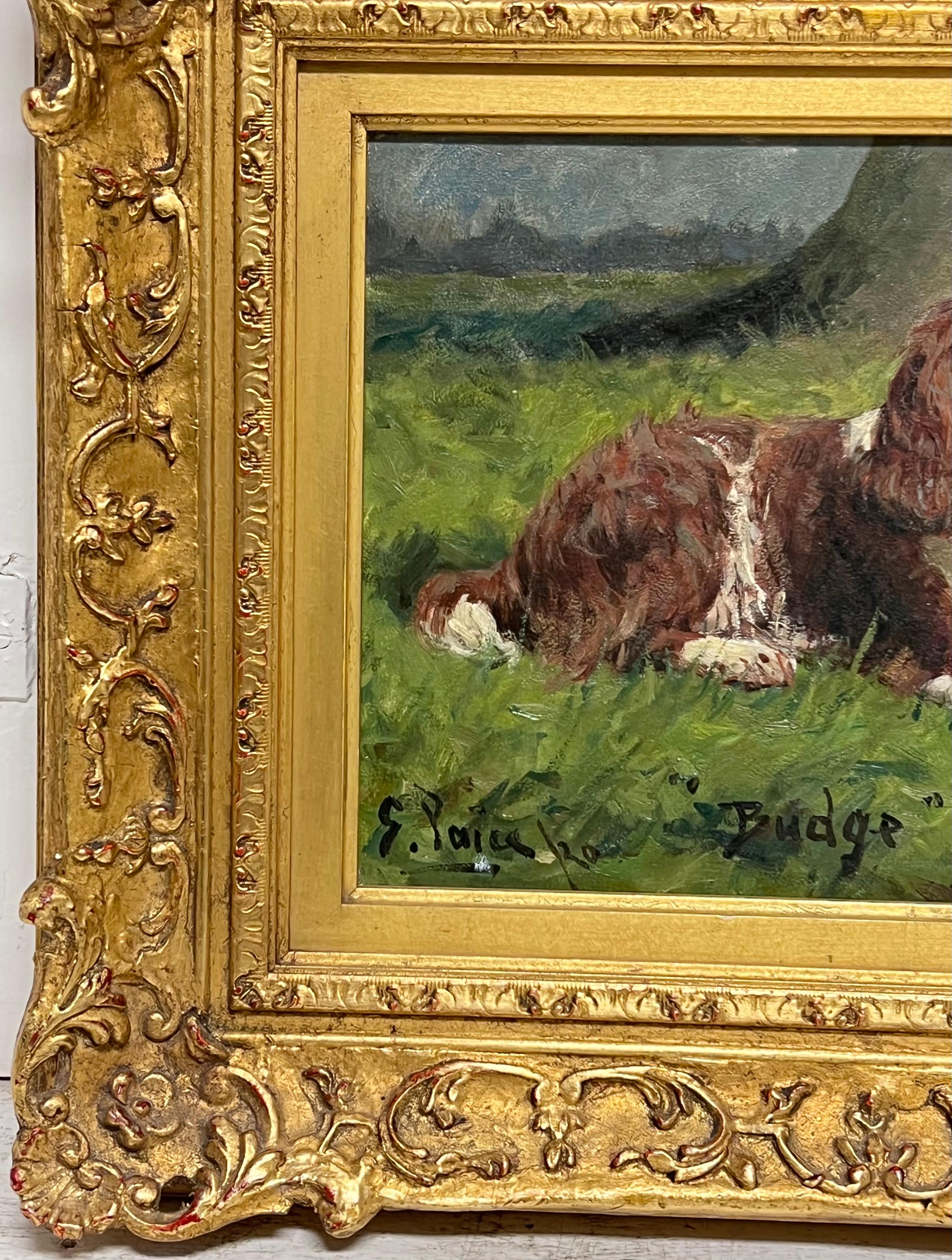 'Budge'
Portrait of a Spaniel Dog (Springer spaniel?)
by George Paice (1854-1925) British Artist *see notes below
signed and dated 1920
oil on canvas, framed
framed: 16 x 19 inches
canvas : 9.5 x 12 inches
Provenance: private collection,