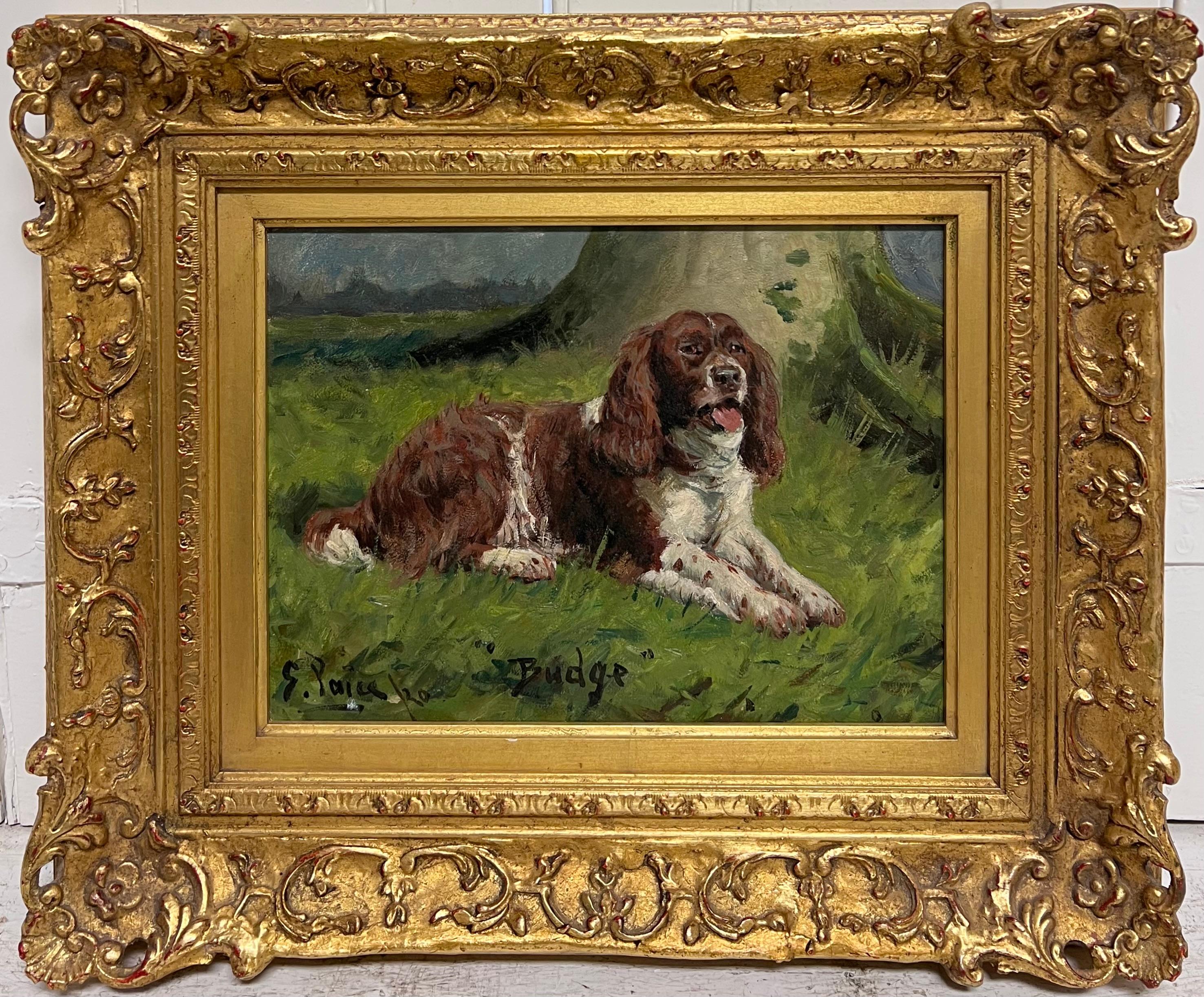 Antique English Dog Oil Painting Portrait of Springer Spaniel Titled  Dated 1920 For Sale 2
