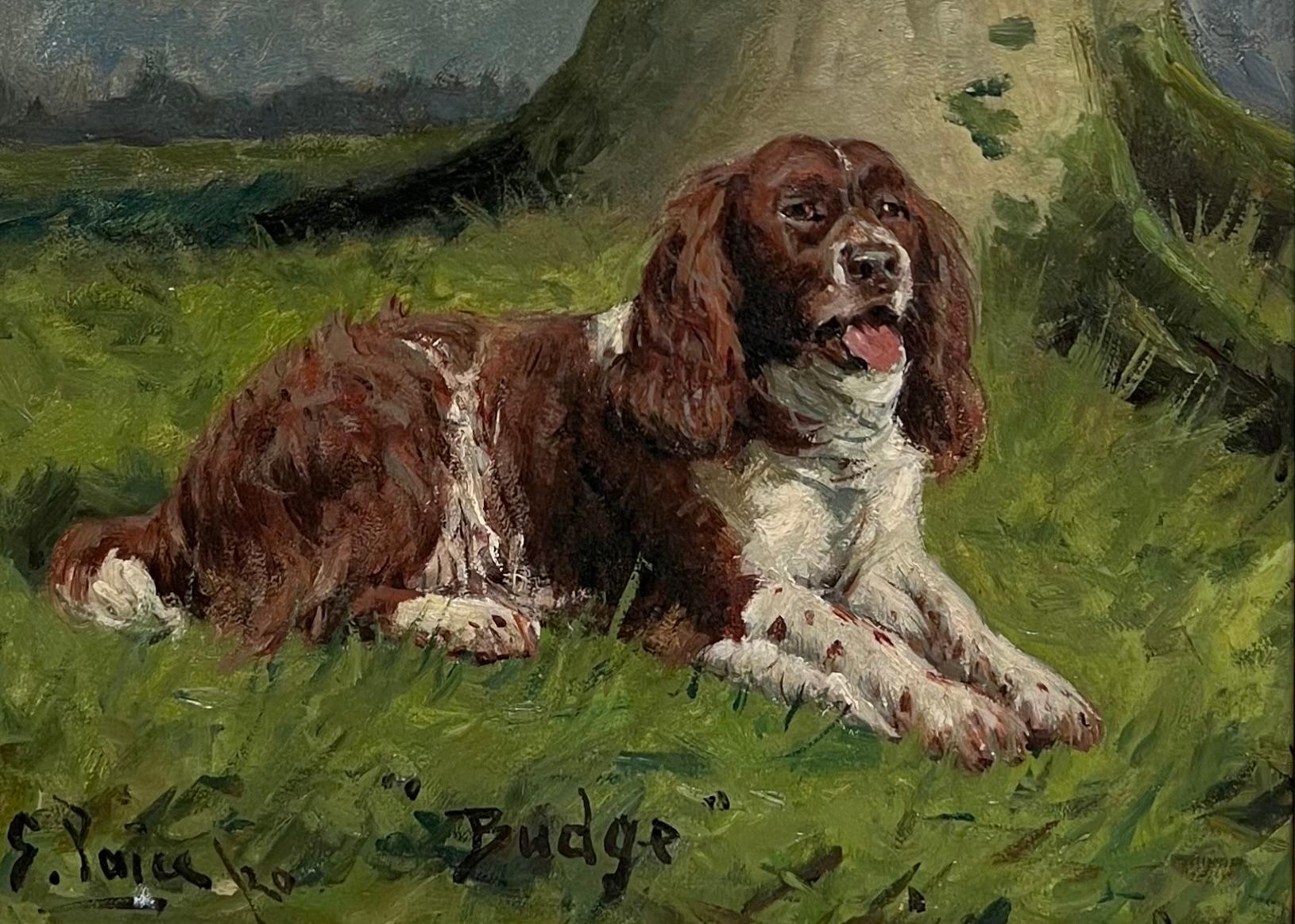 Antique English Dog Oil Painting Portrait of Springer Spaniel Titled  Dated 1920 For Sale 3