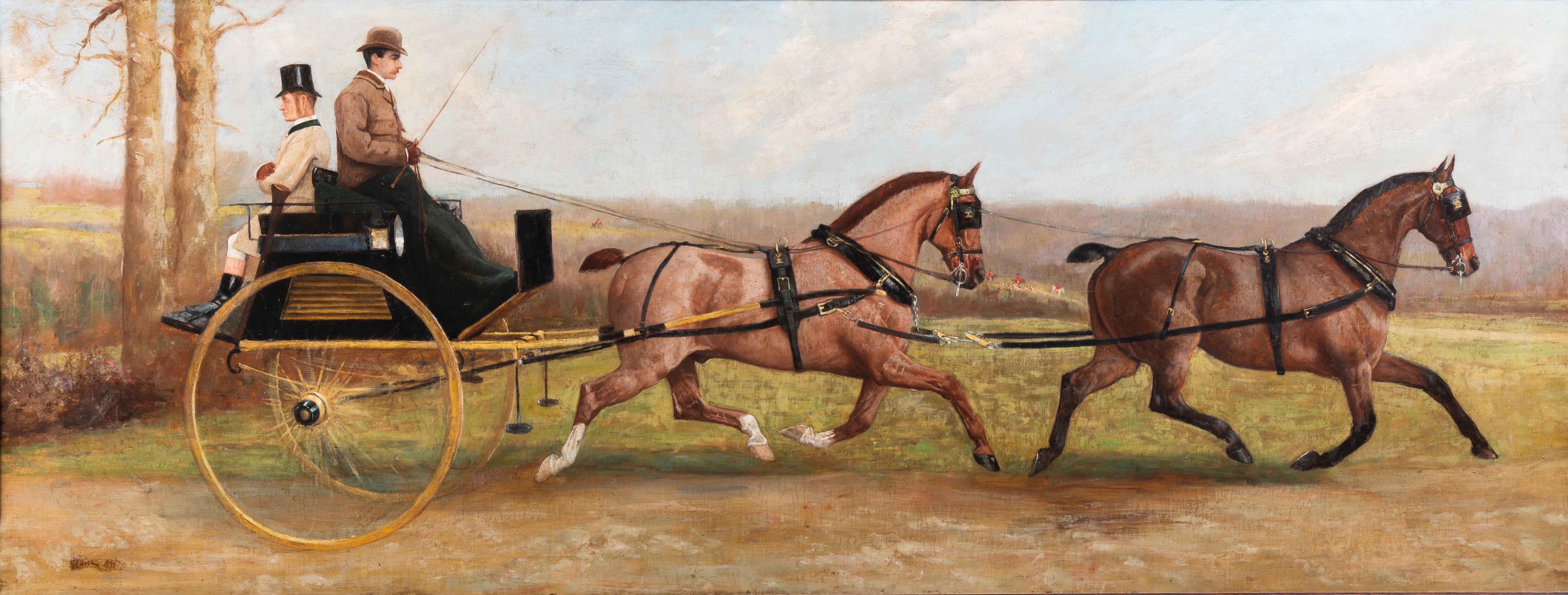 Ein Pferdewagen auf einem Weg, eine Jagd dahinter – Painting von George Paice