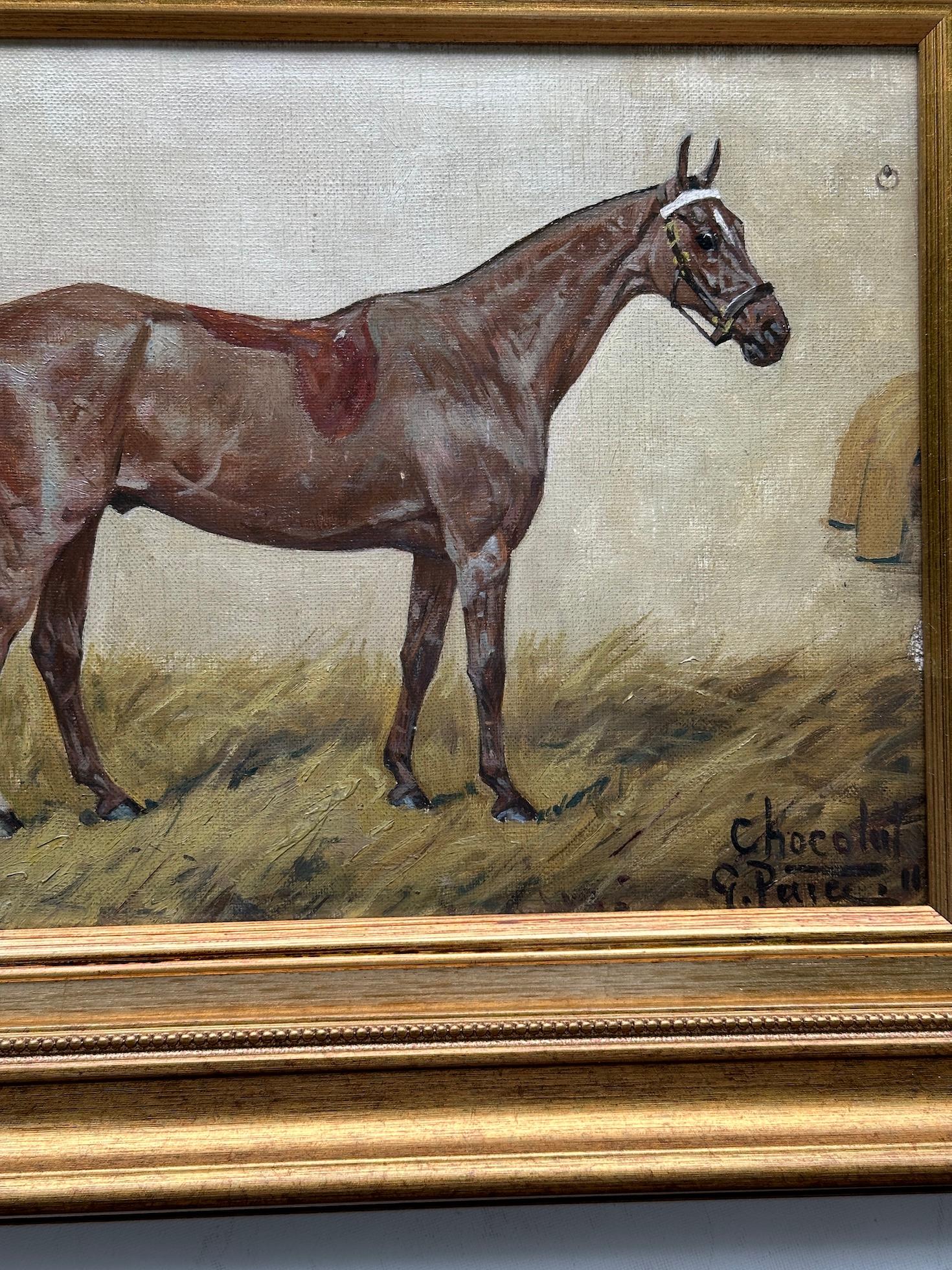 Retrato antiguo inglés de principios del siglo XX de un poni de polo - Painting de George Paice