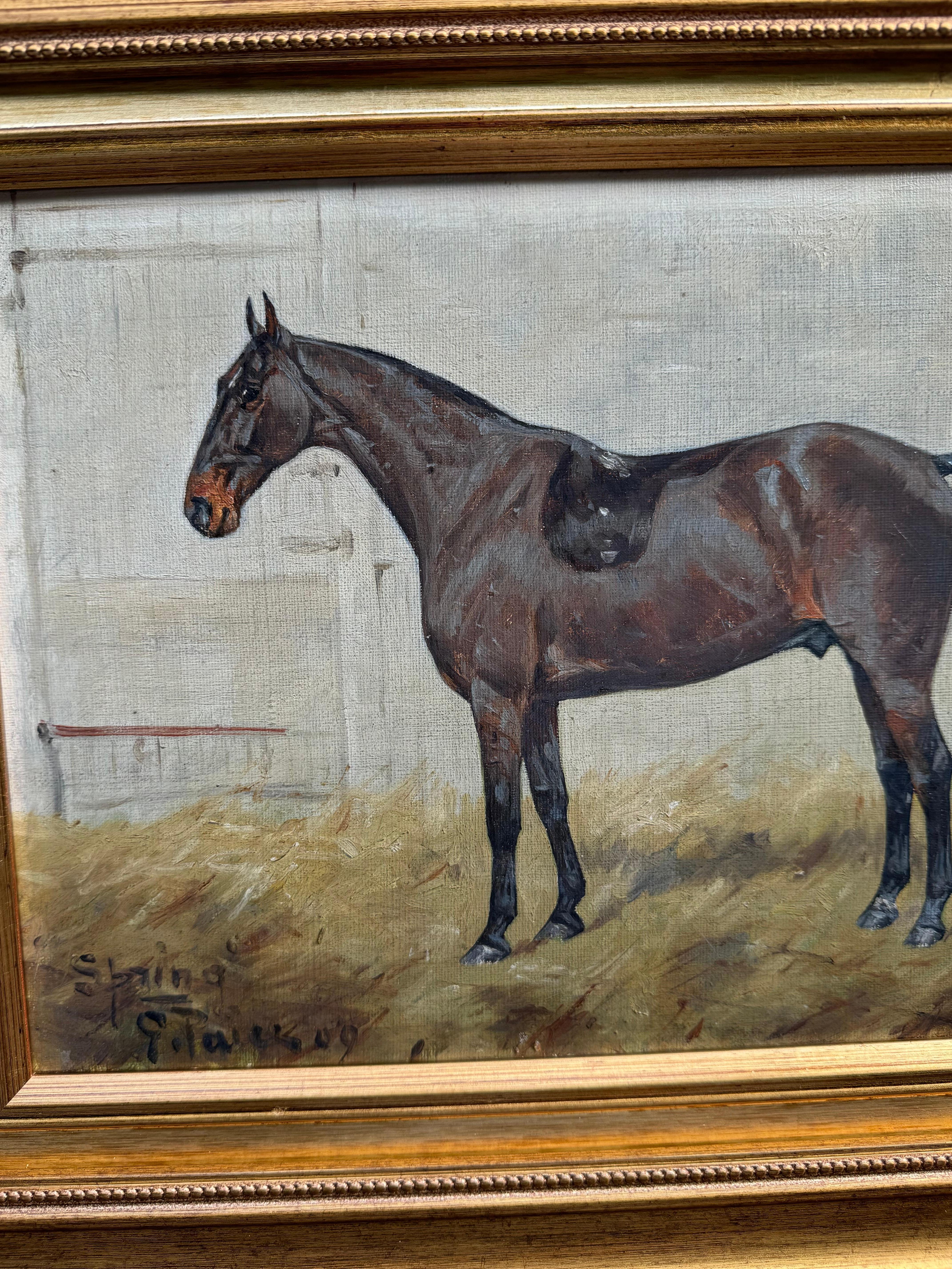 Retrato antiguo inglés de principios del siglo XX de un poni de polo - Painting de George Paice