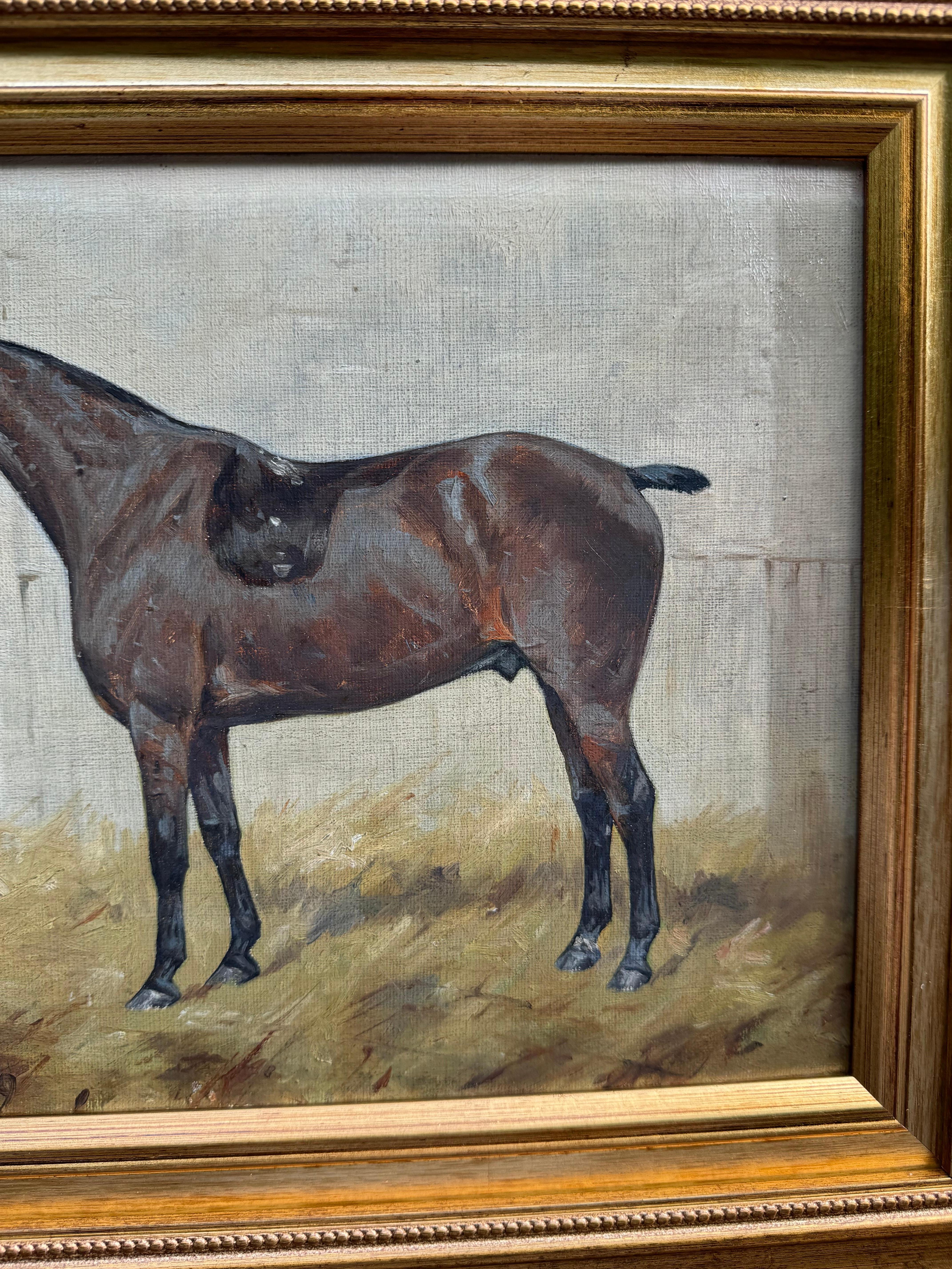 Retrato antiguo inglés de principios del siglo XX de un poni de polo - Painting Victoriano de George Paice