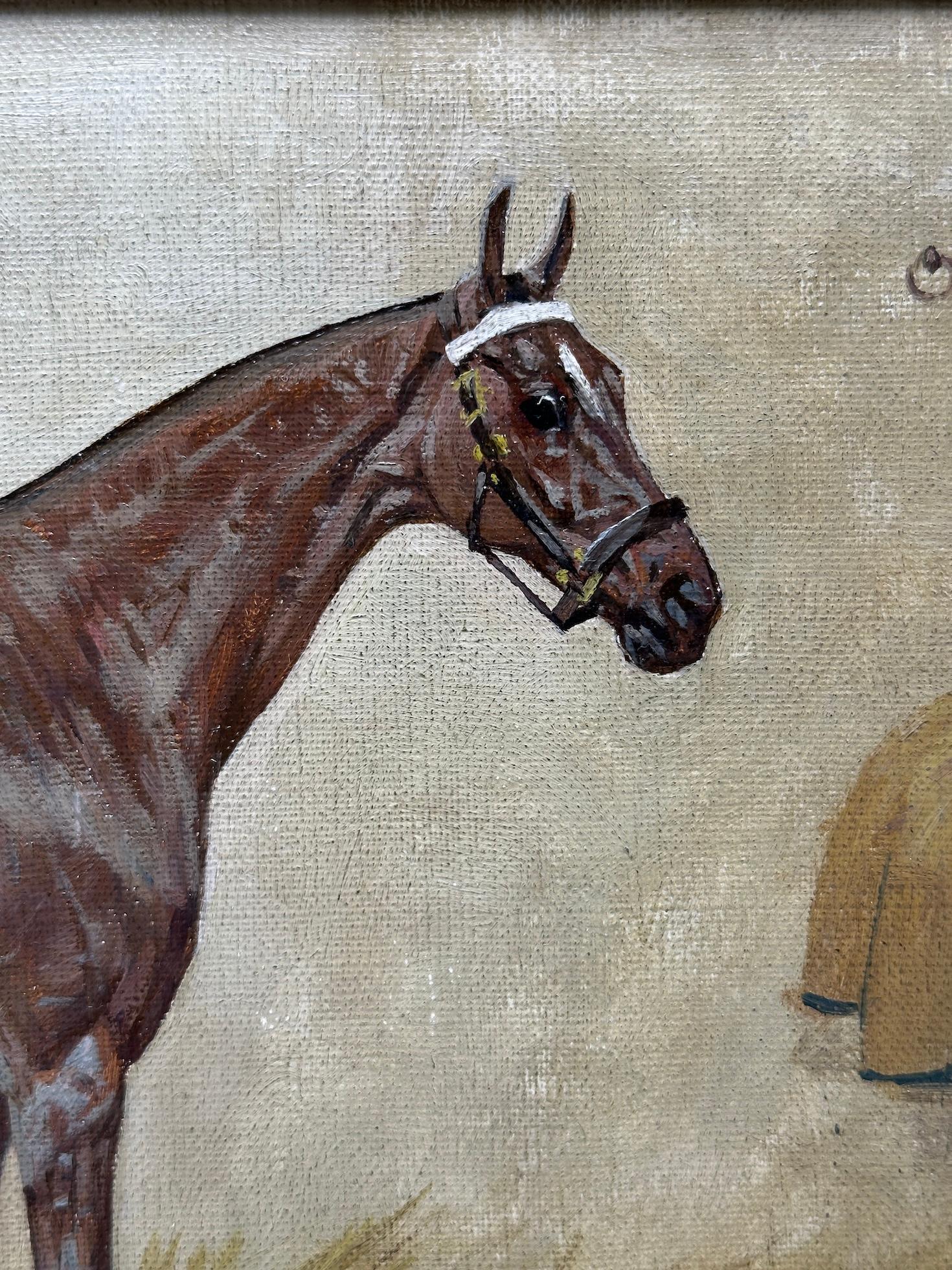 Retrato antiguo inglés de principios del siglo XX de un poni de polo - Figurative Painting Marrón de George Paice