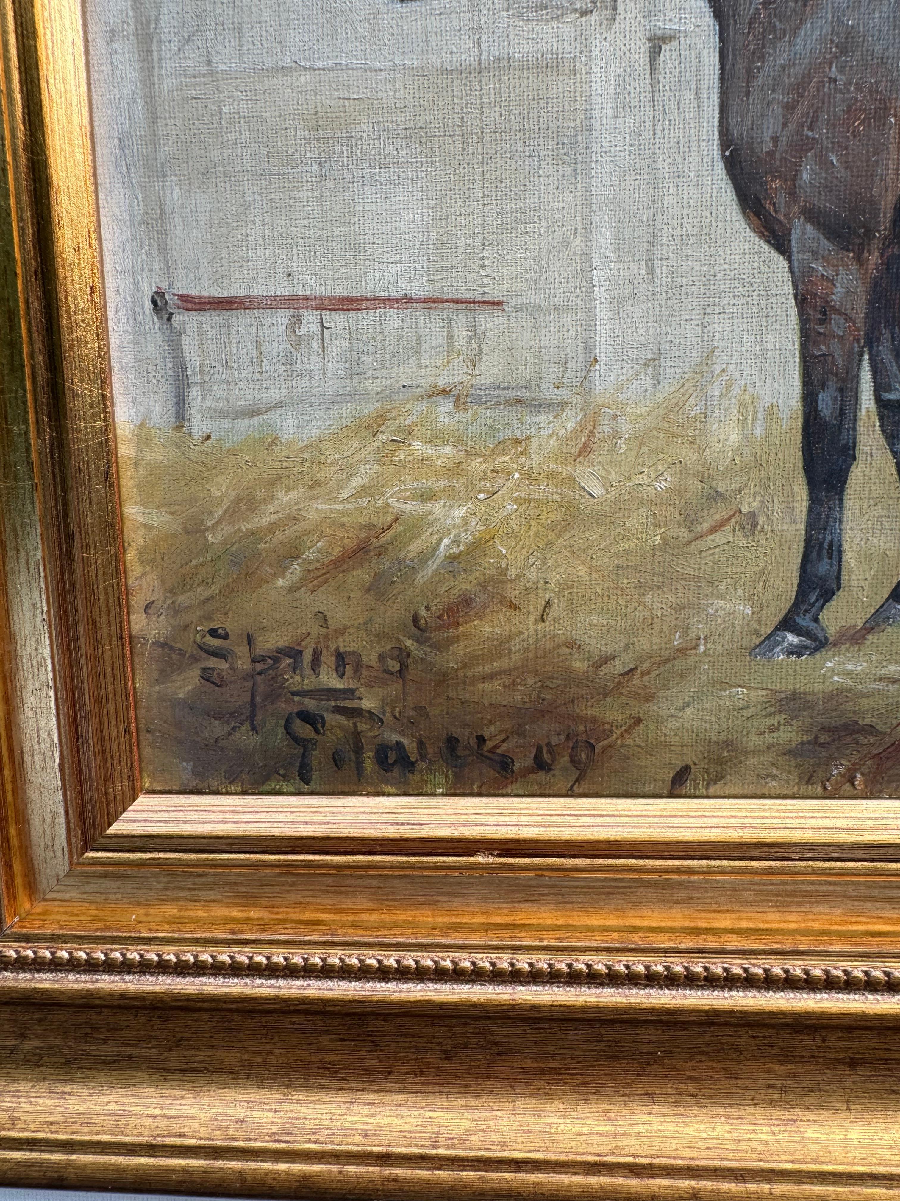 Retrato antiguo inglés de principios del siglo XX de un poni de polo - Figurative Painting Marrón de George Paice