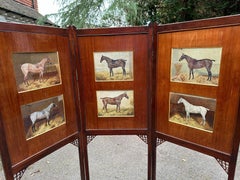 English Antique Bedroom screen set with 6 Polo Ponies in stables