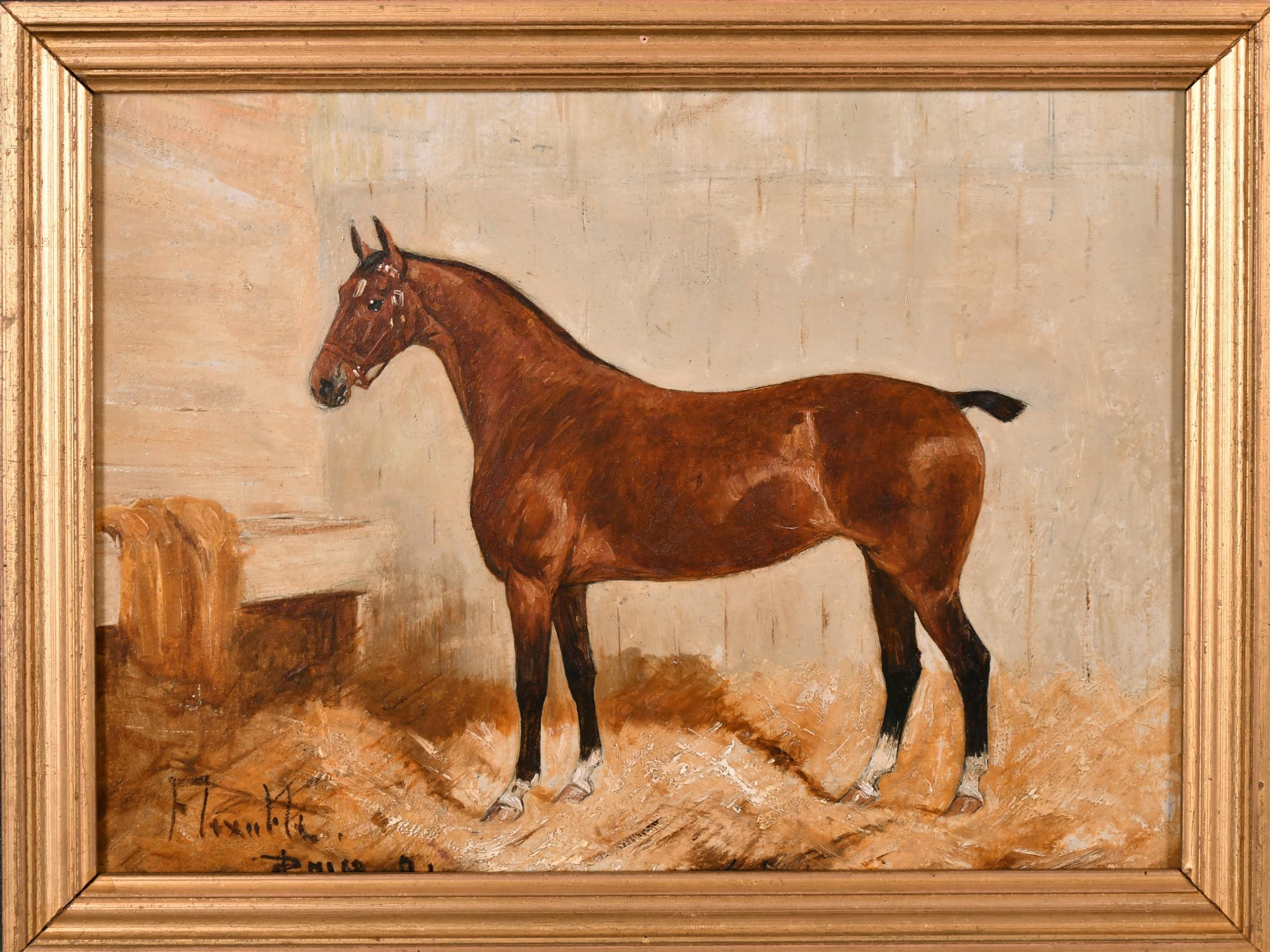 Peinture à l'huile ancienne d'un portrait de cheval dans une écurie britannique, 1891 - Painting de George Paice