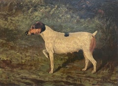 Fine Victorian English Dog Oil Painting Jack Russell Terrier in Landscape 1887